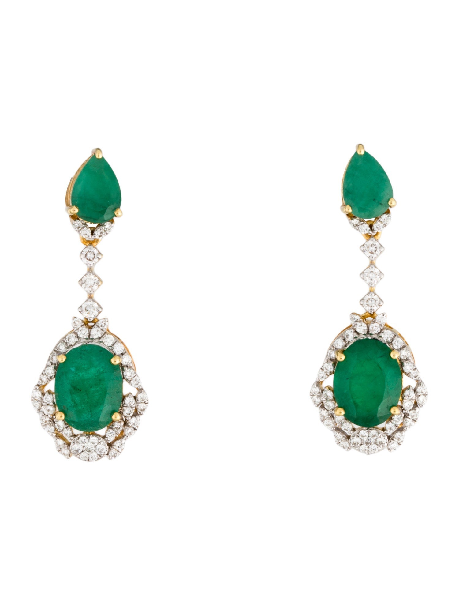 Earrings 18K Emerald & Diamond Drop