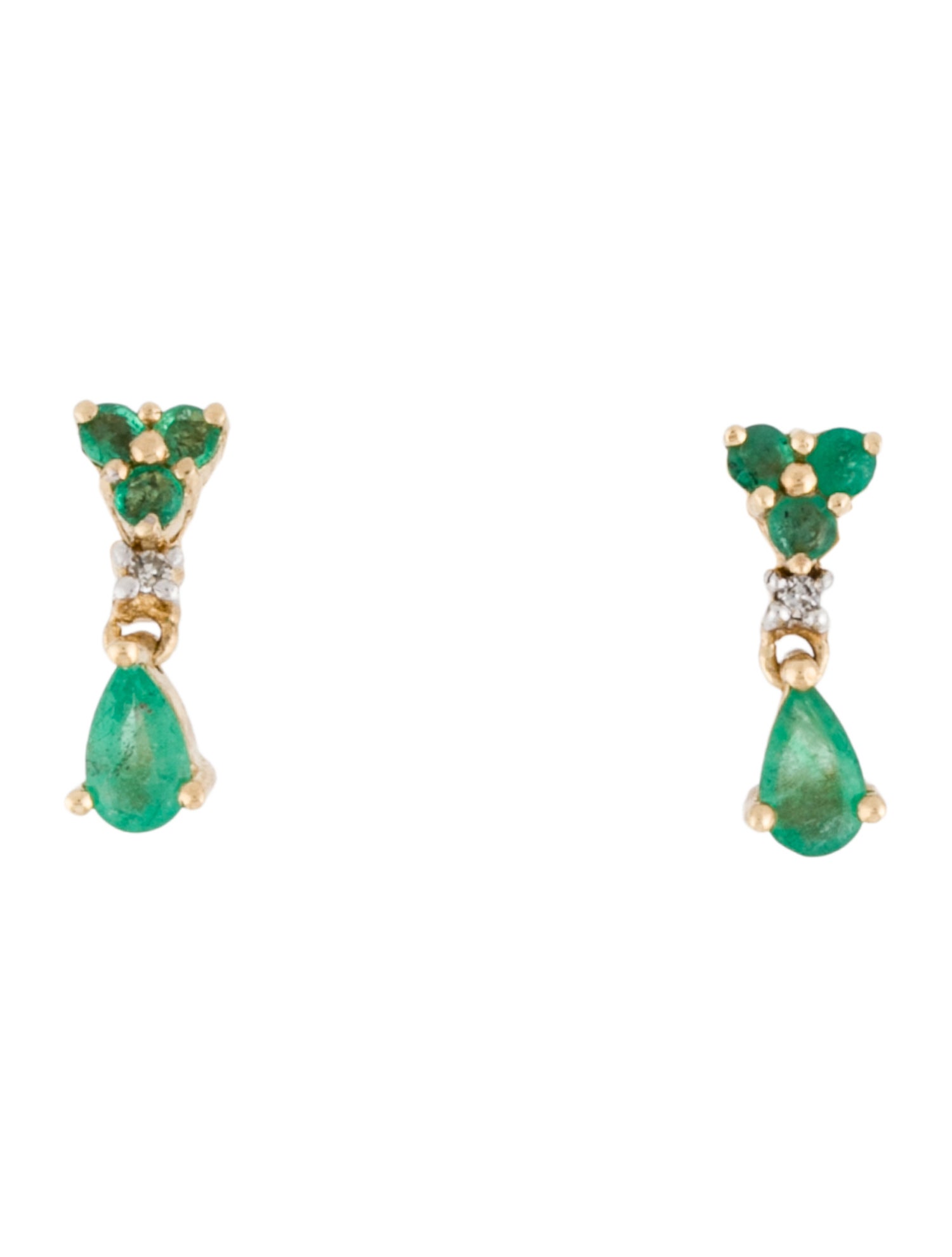 Earrings 14K Emerald & Diamond Drop
