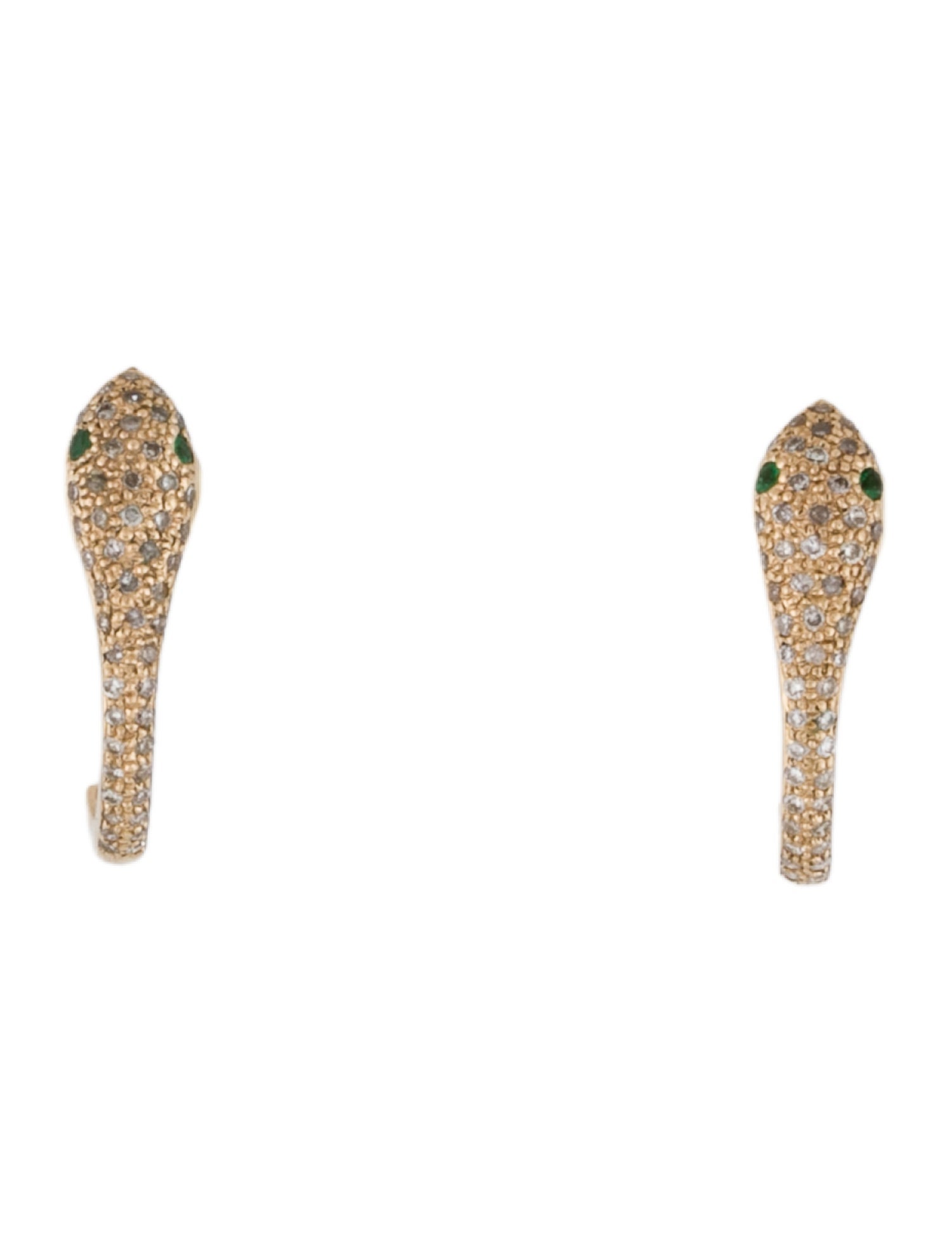 Earrings 14K Emerald & Diamond Serpent Huggie