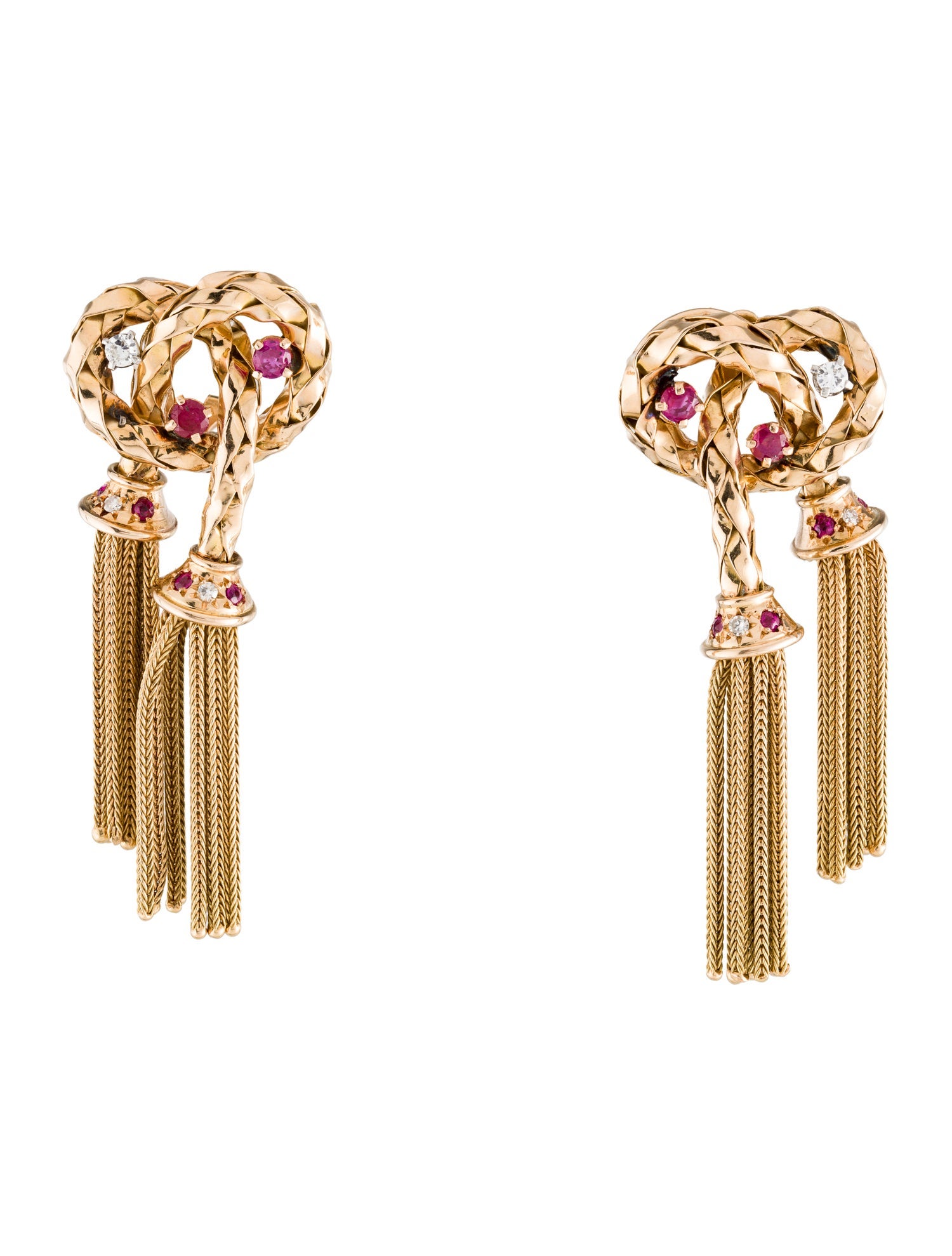 Earrings Vintage 18K Ruby & Diamond Tassel Earclip Earrings