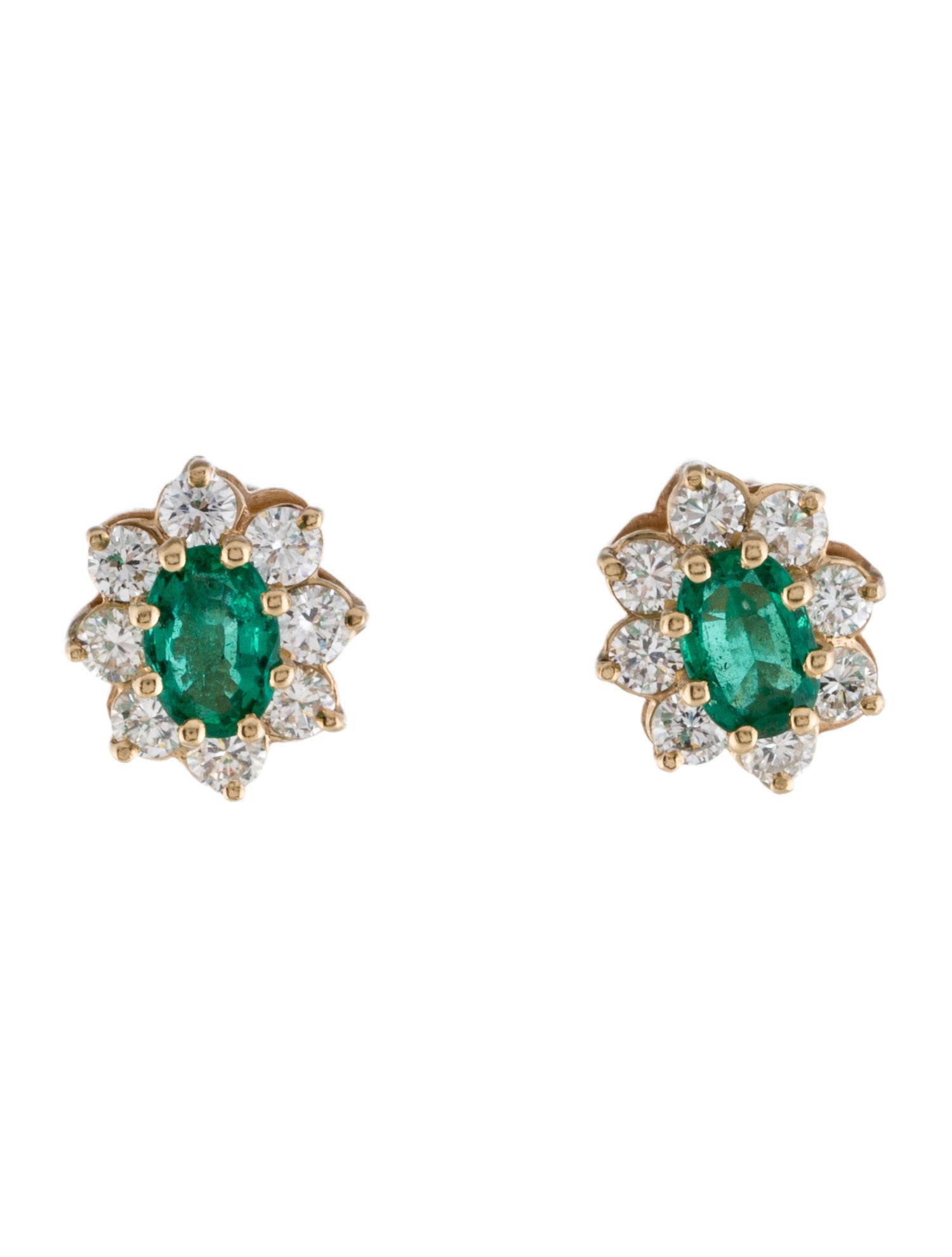 Earrings 14K Emerald & Diamond Stud
