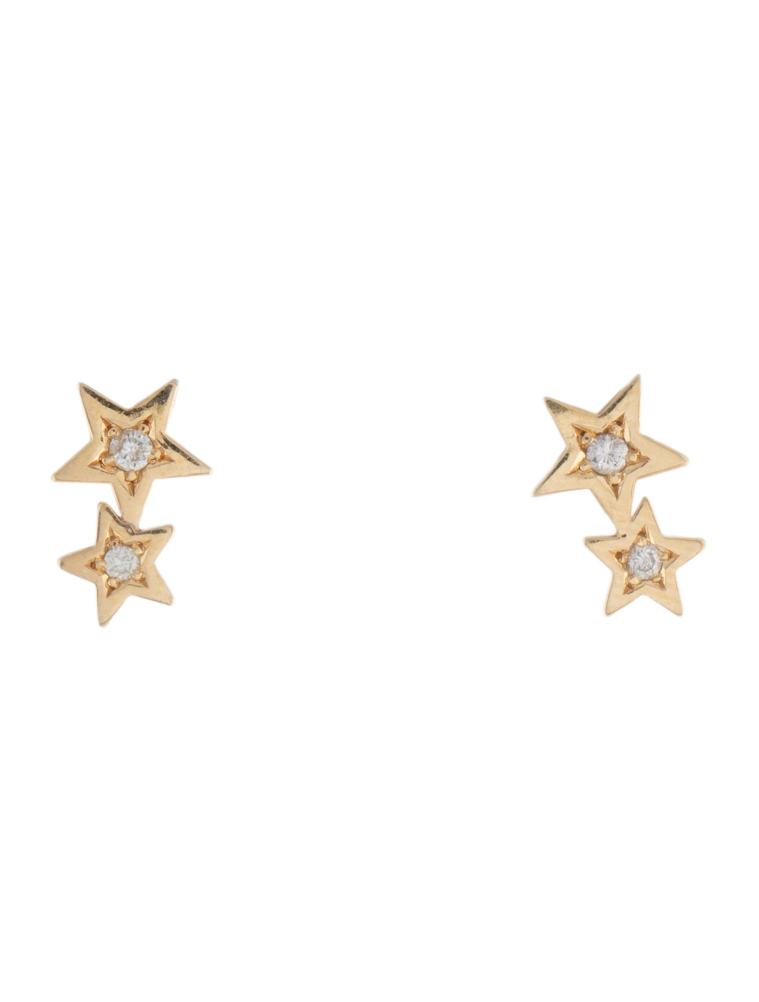 Earrings 14K Diamond Double Star Stud