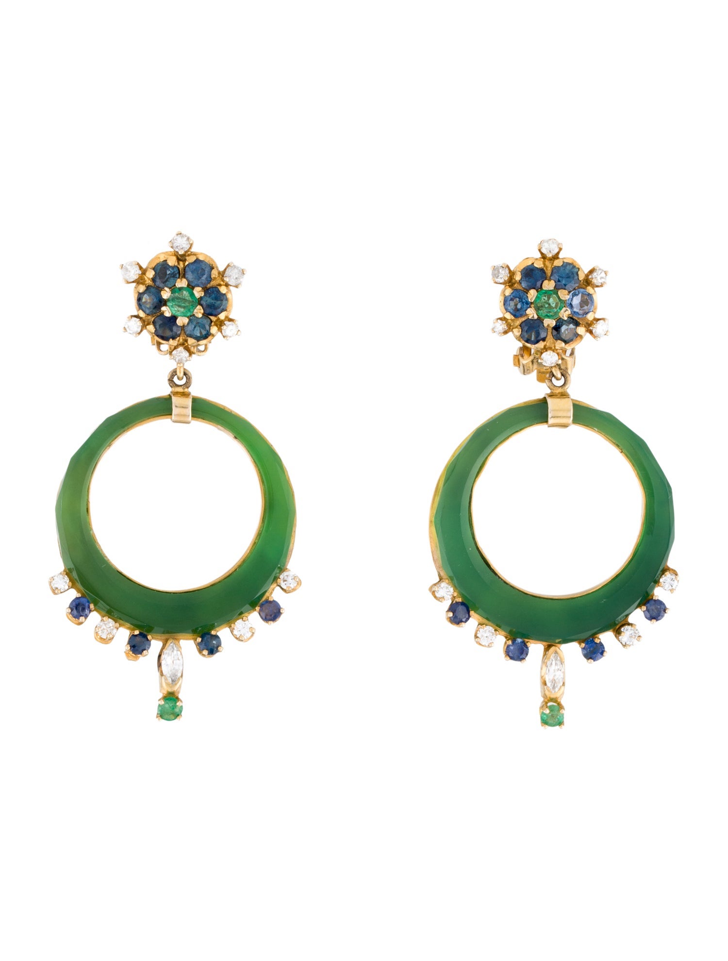 Earrings 14K Diamond & Multistone Drop