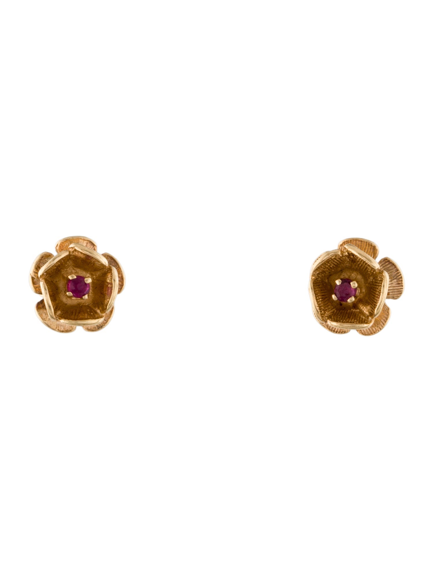 Earrings 14K Ruby Flower Stud