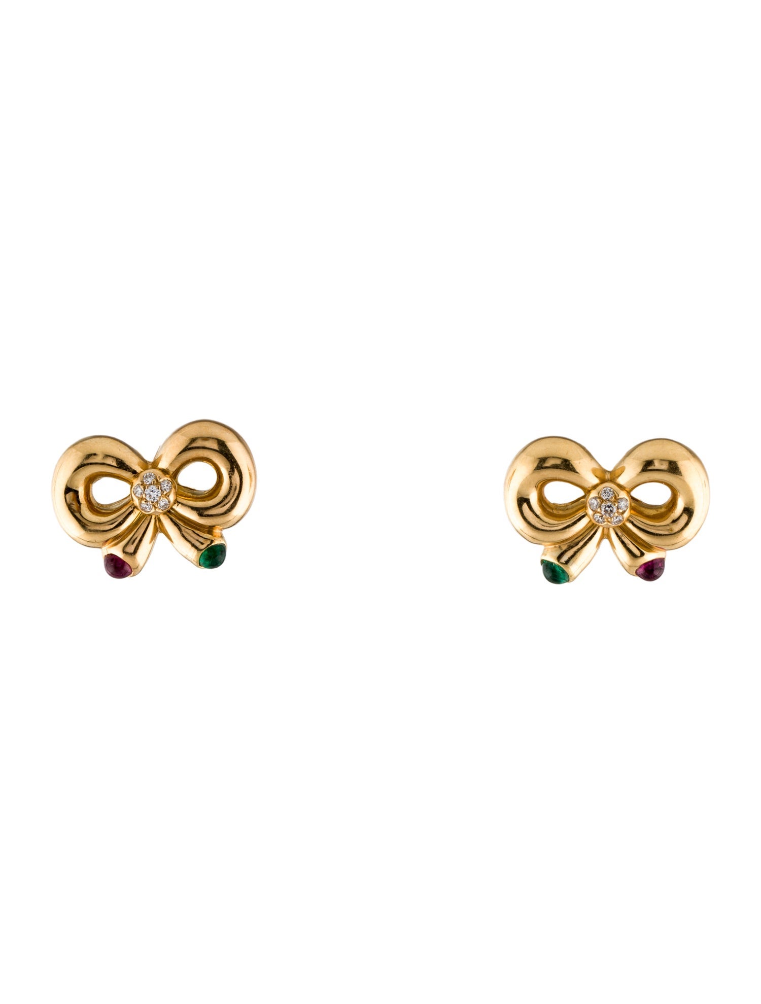Earrings 18K Ruby, Emerald & Diamond Bow Stud Earrings