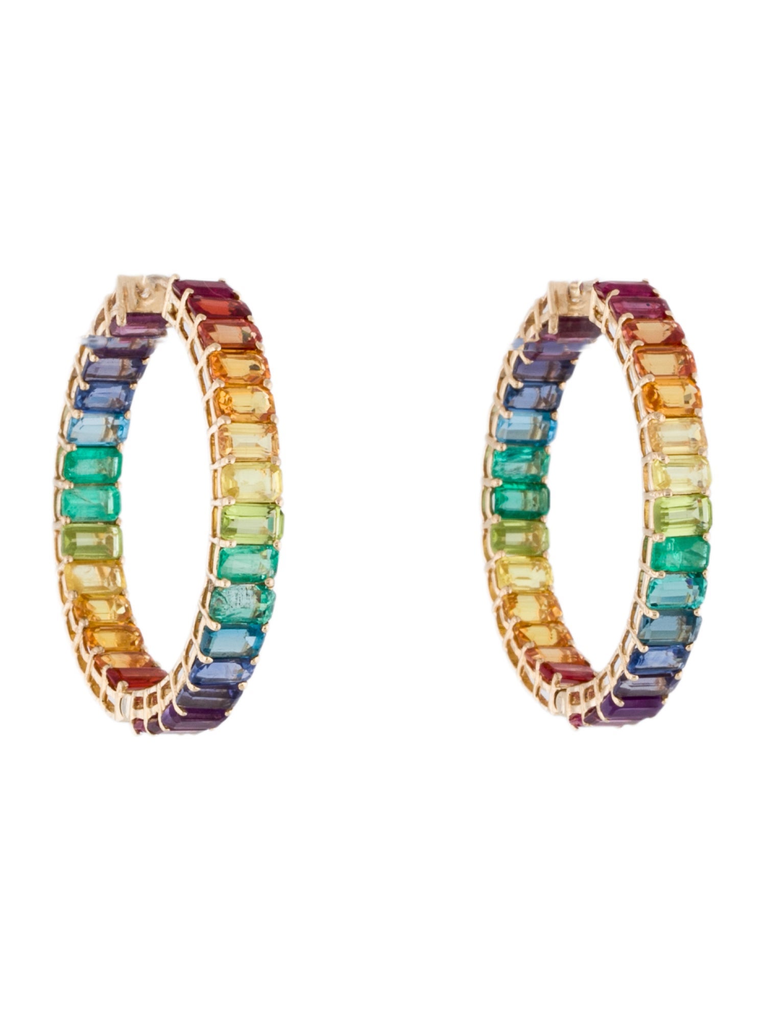Earrings 14K Multistone Rainbow Hoop