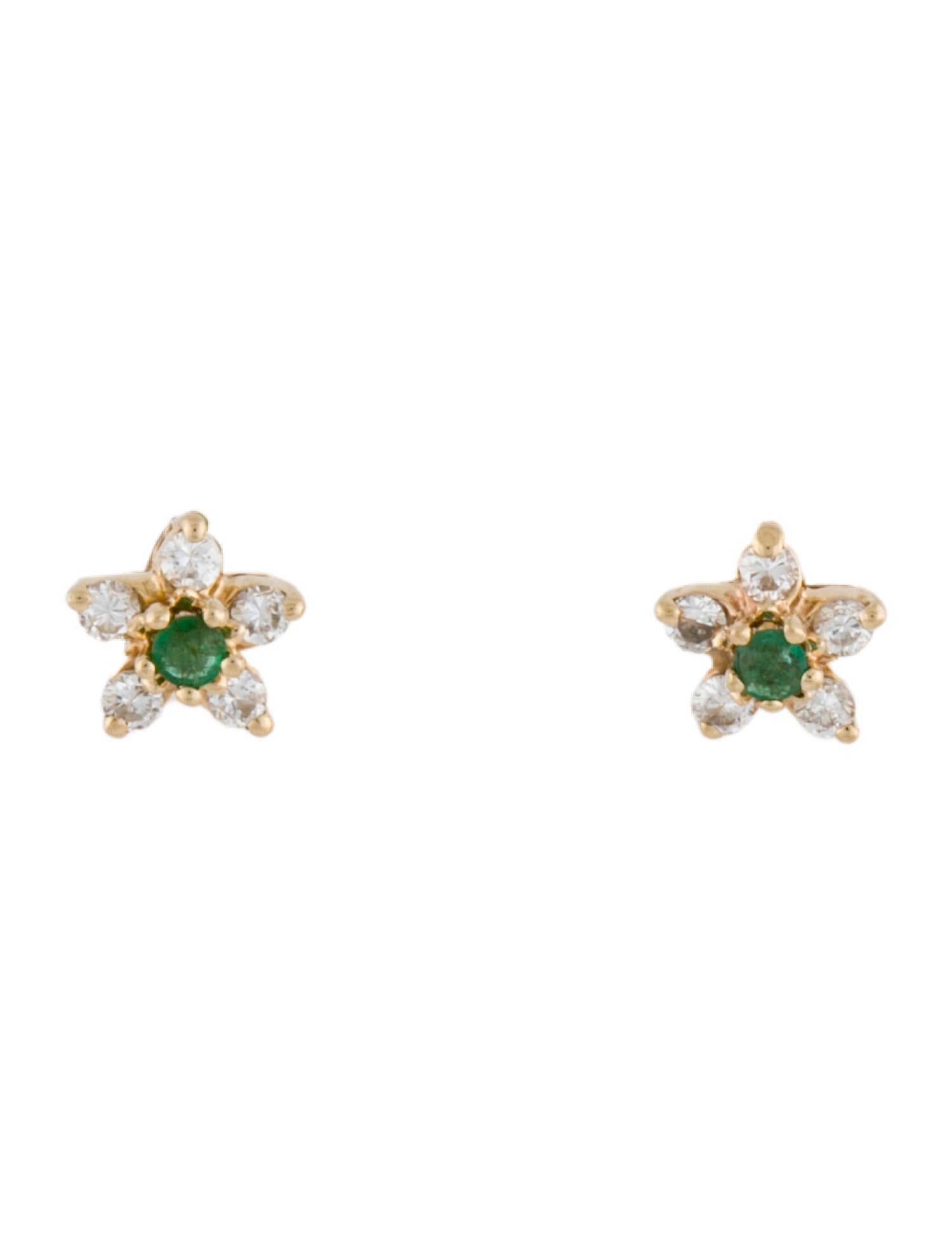Earrings 14K Emerald & Diamond Cluster Stud