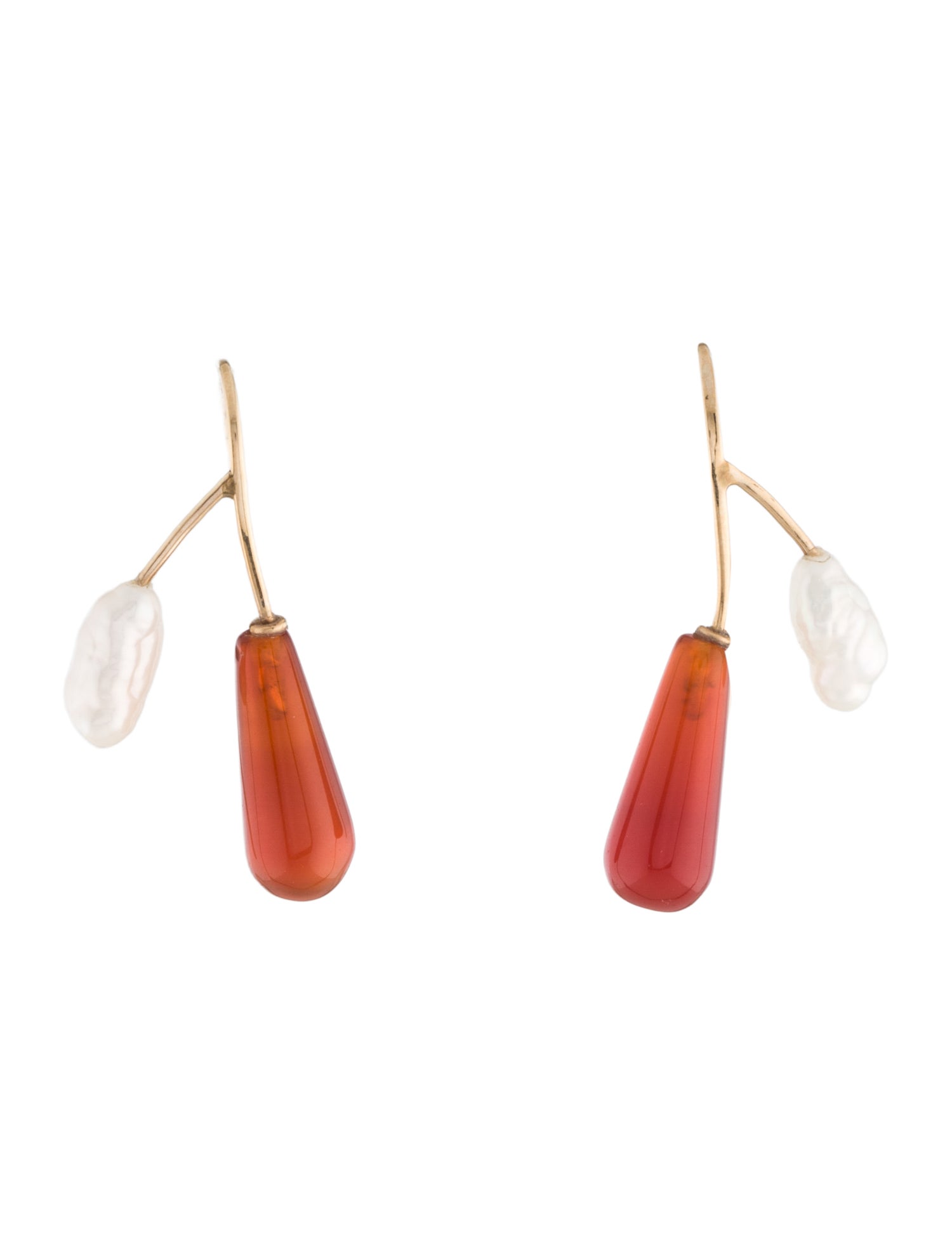 Earrings 14K Pearl & Carnelian Drop
