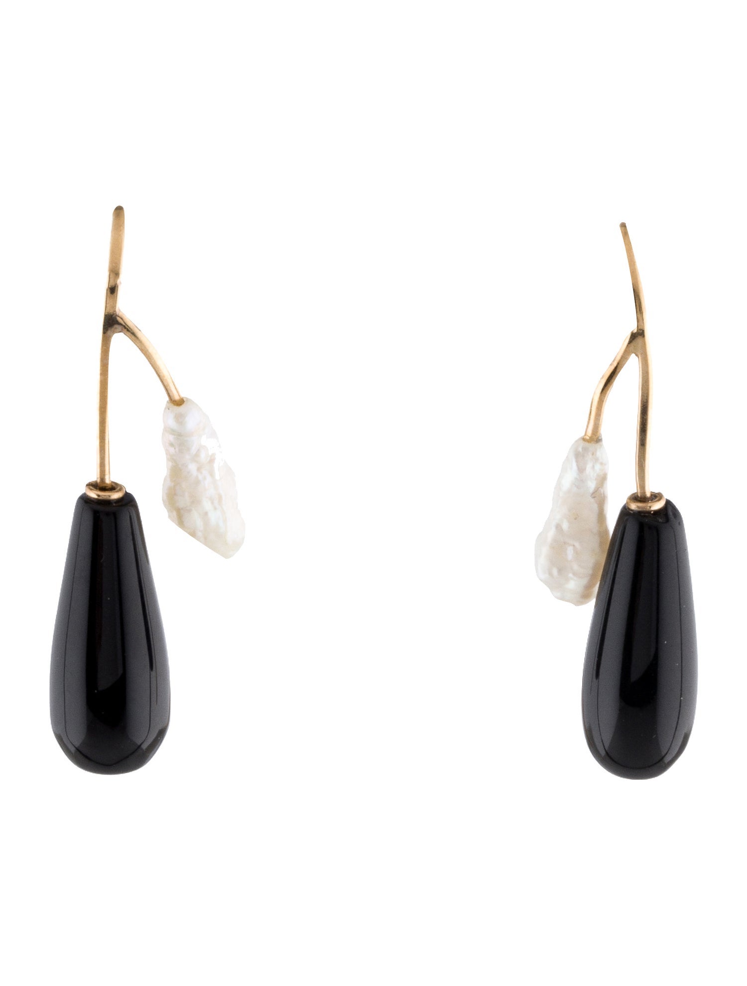 Earrings 14K Pearl & Onyx Drop Earrings