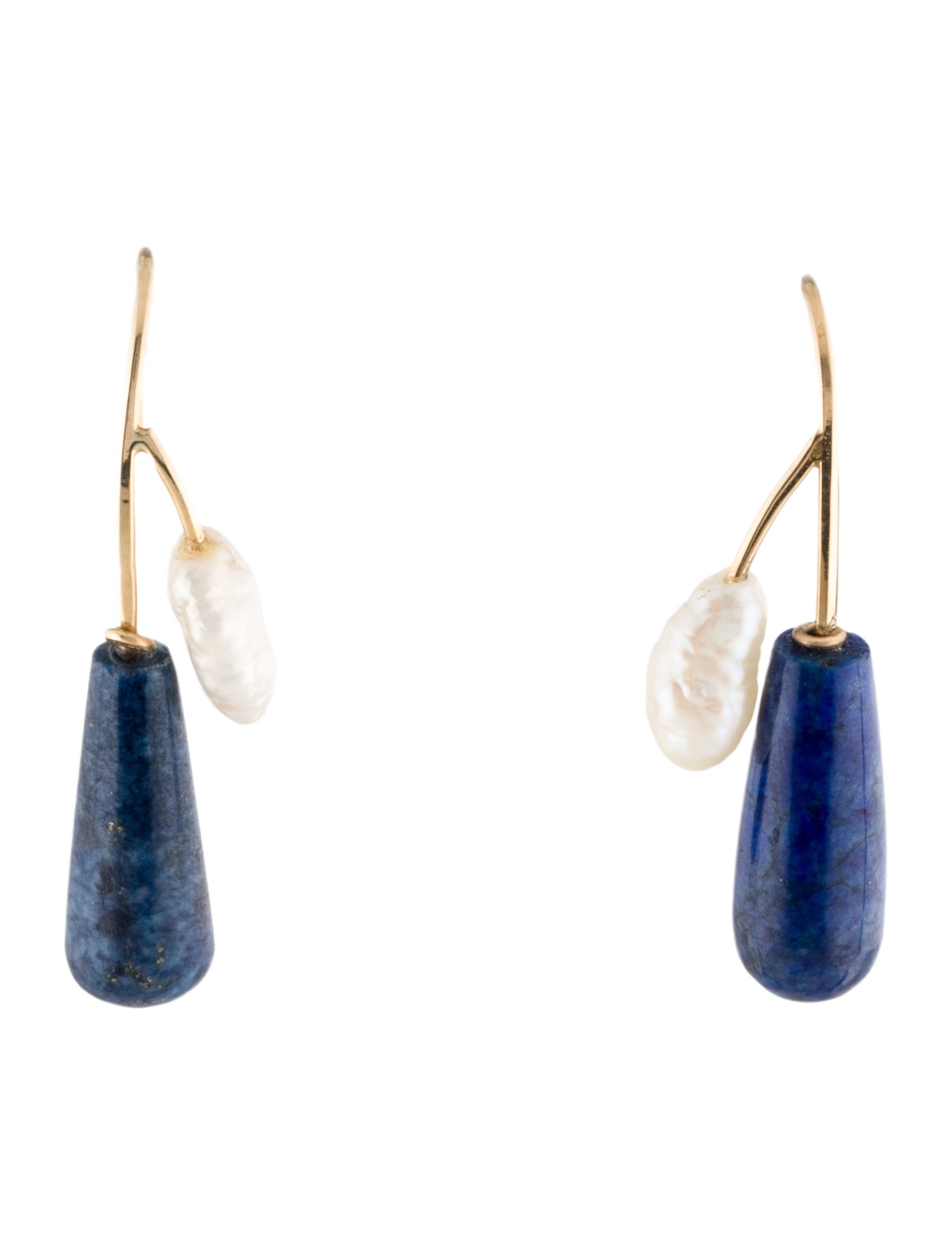 Earrings 14K Pearl & Lapis Lazuli Drop Earrings