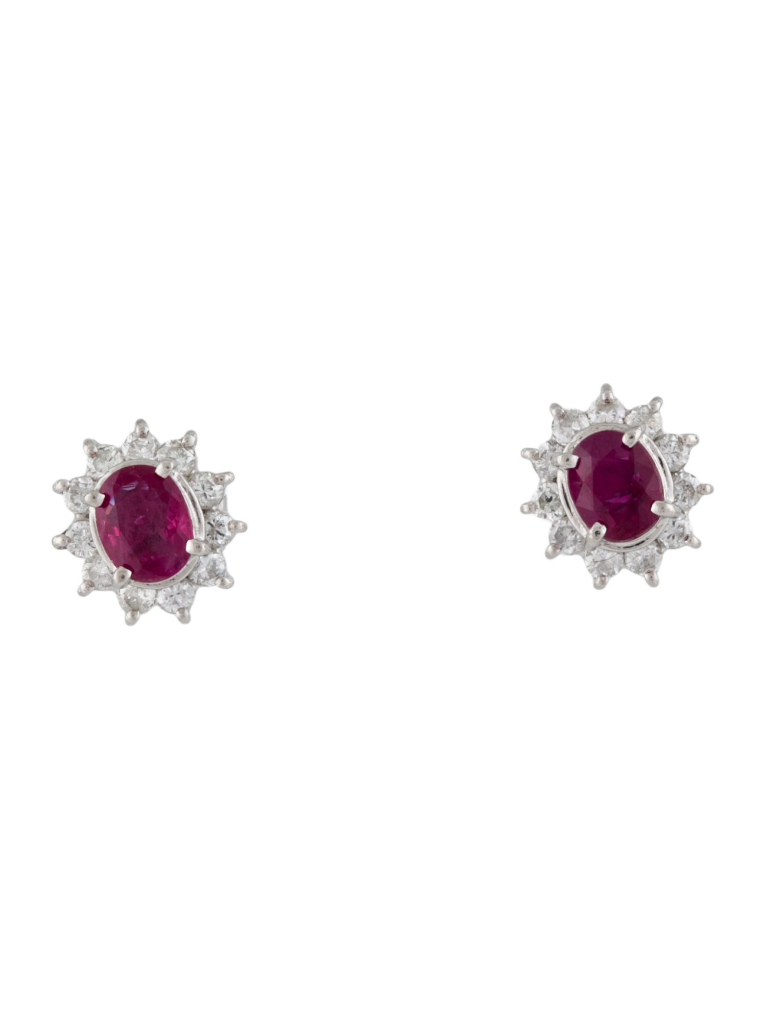 Earrings Platinum Ruby & Diamond Halo Stud