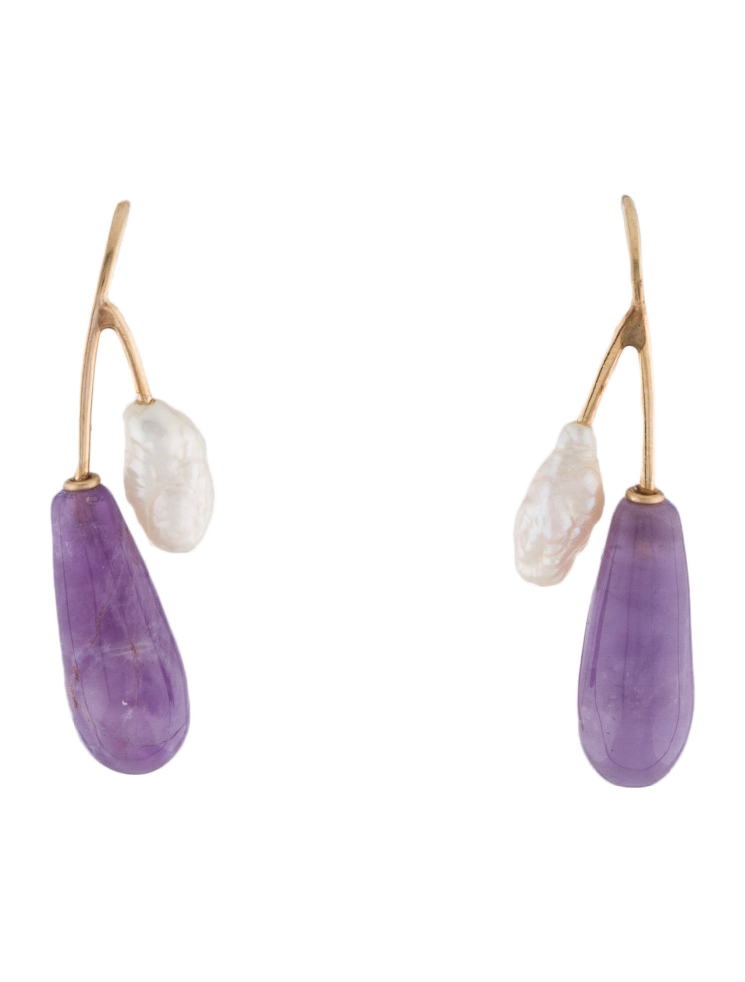 Earrings 14K Pearl & Amethyst Drop