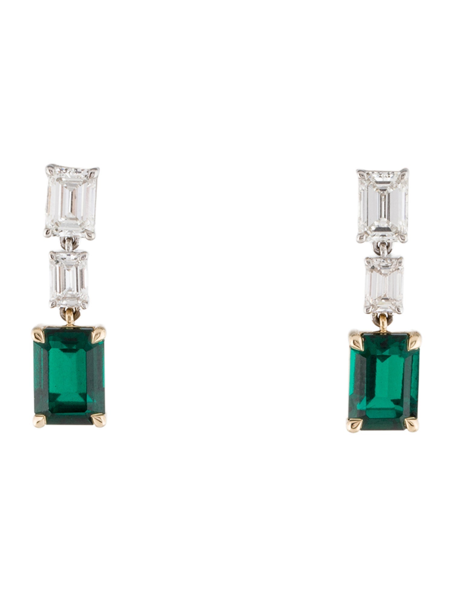 Earrings 14K 2.10ctw Synthetic Emerald & Lab-Grown Diamond Drop
