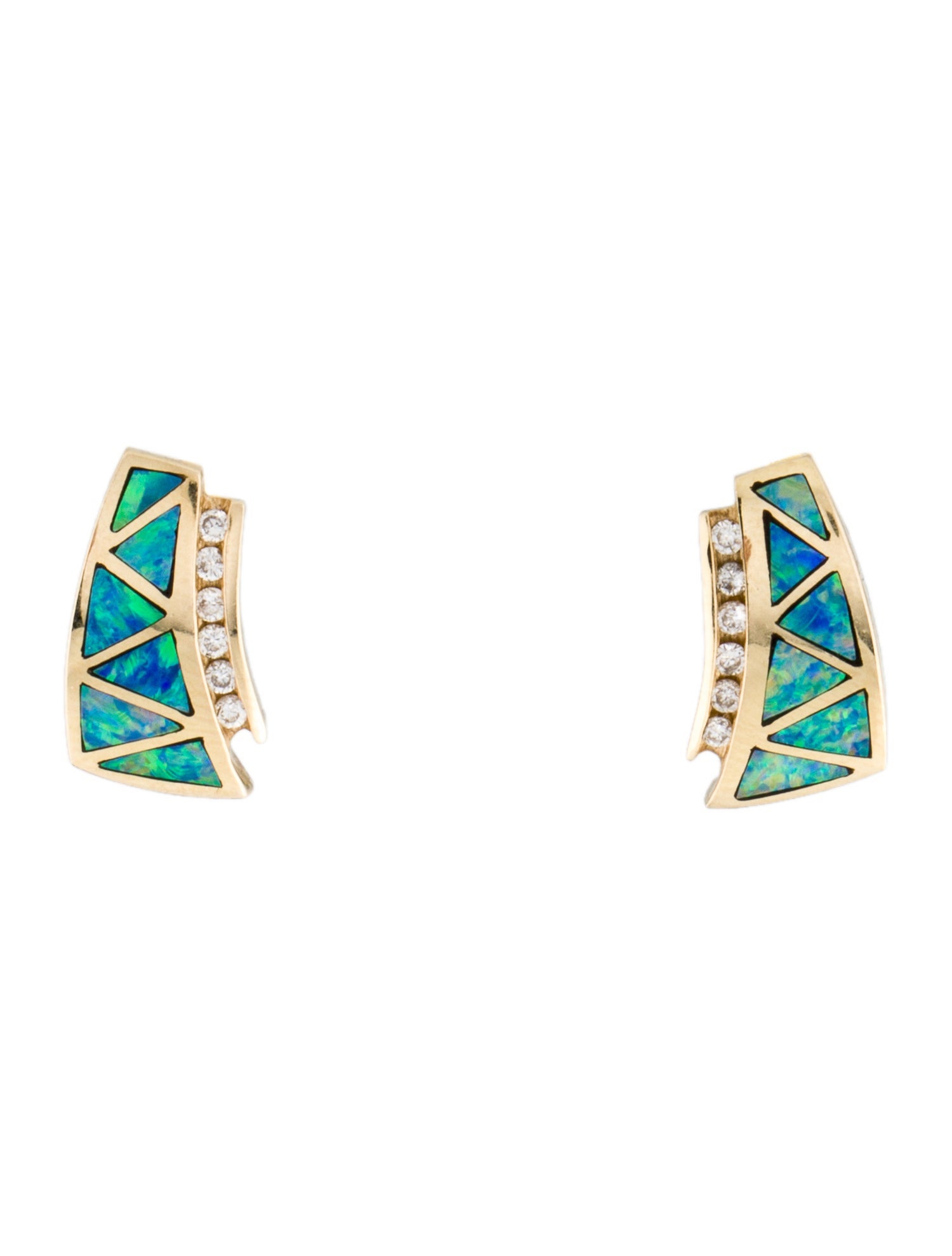 Earrings 14K Opal Double & DIamond Stud
