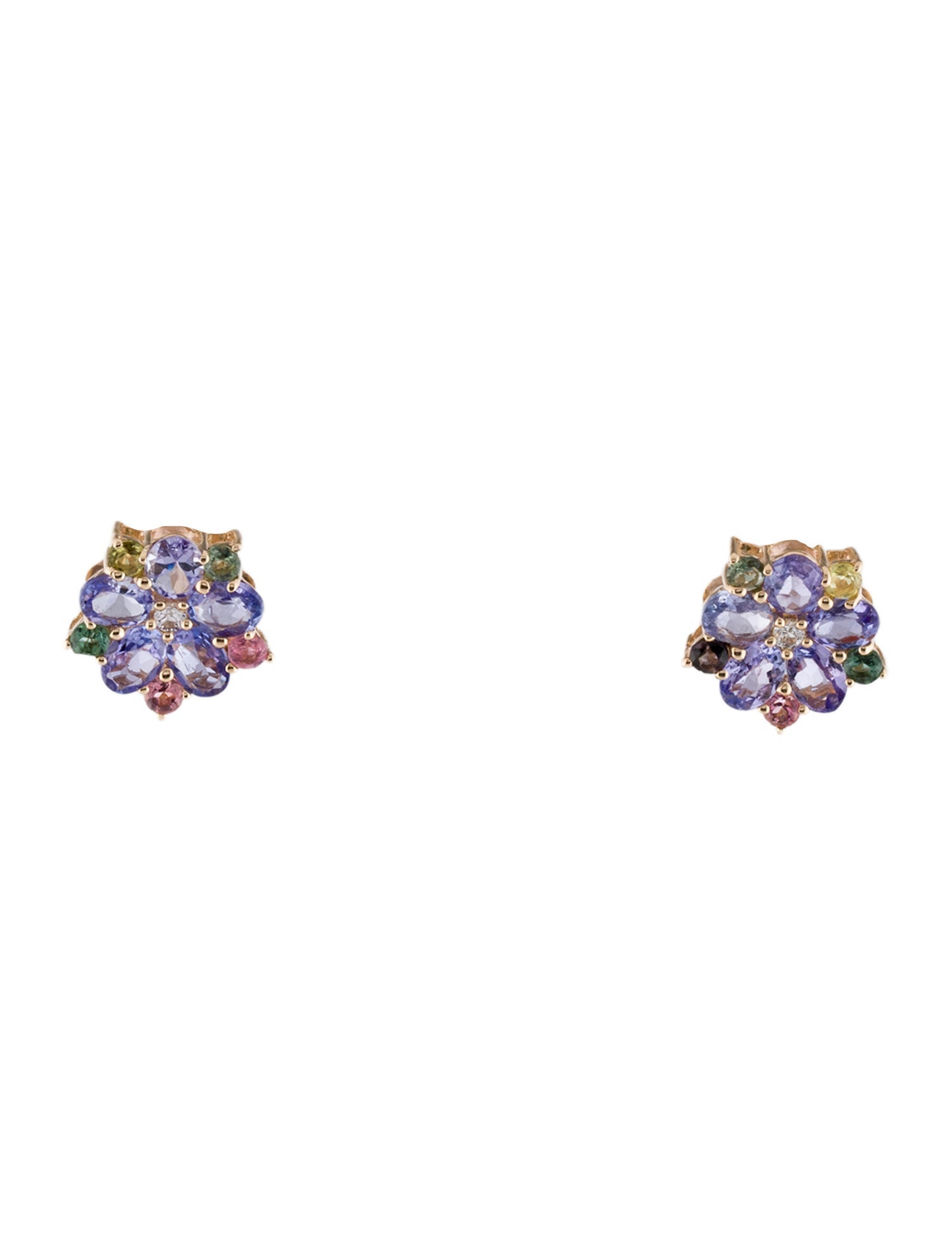 Earrings 14K 1.34ct Tanzanite, Tourmaline & Sapphire Stud