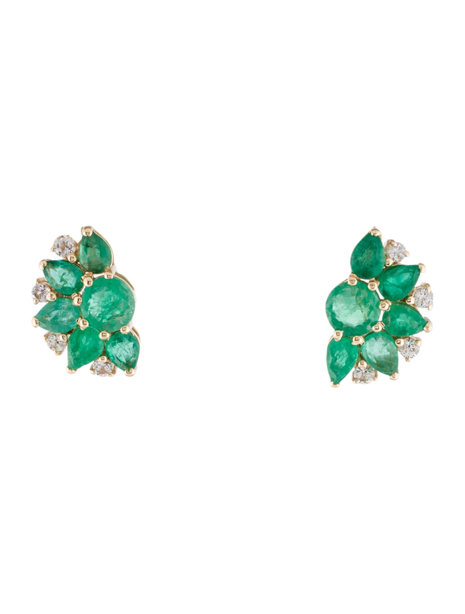 Earrings 14K Emerald & Sapphire Half Flower