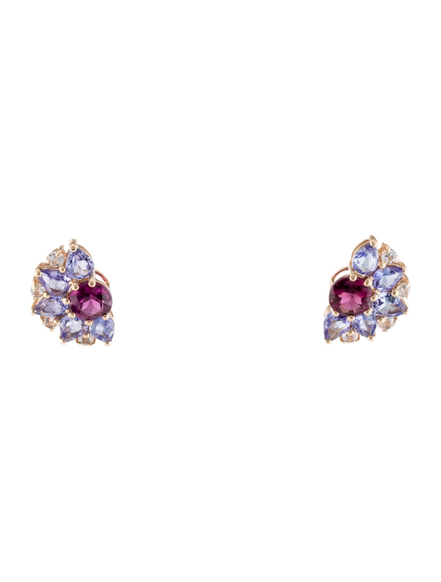 Earrings 14K Rhodolite, Tanzanite, & Sapphire Cluster Stud