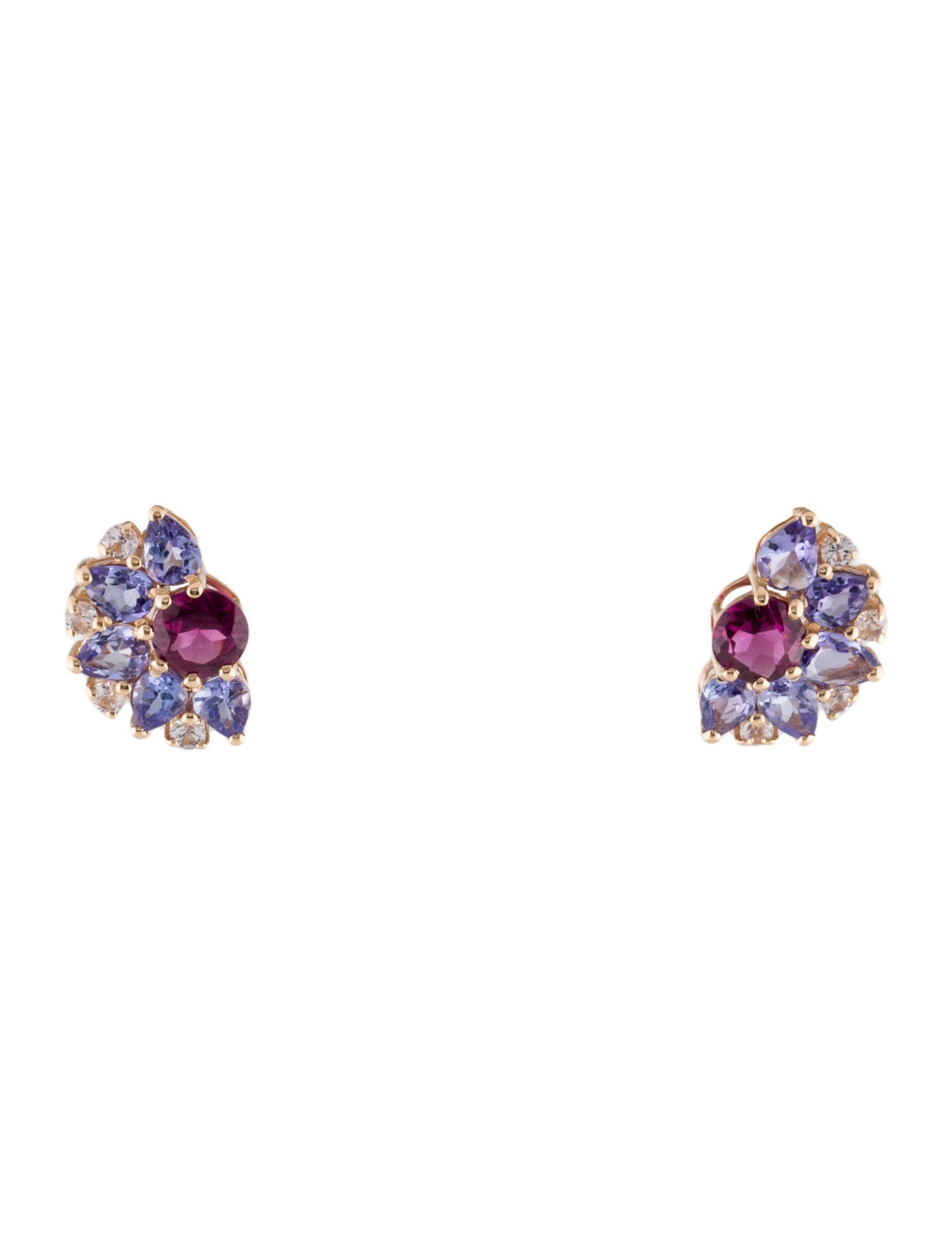 Earrings 14K Rhodolite, Tanzanite, & Sapphire Stud
