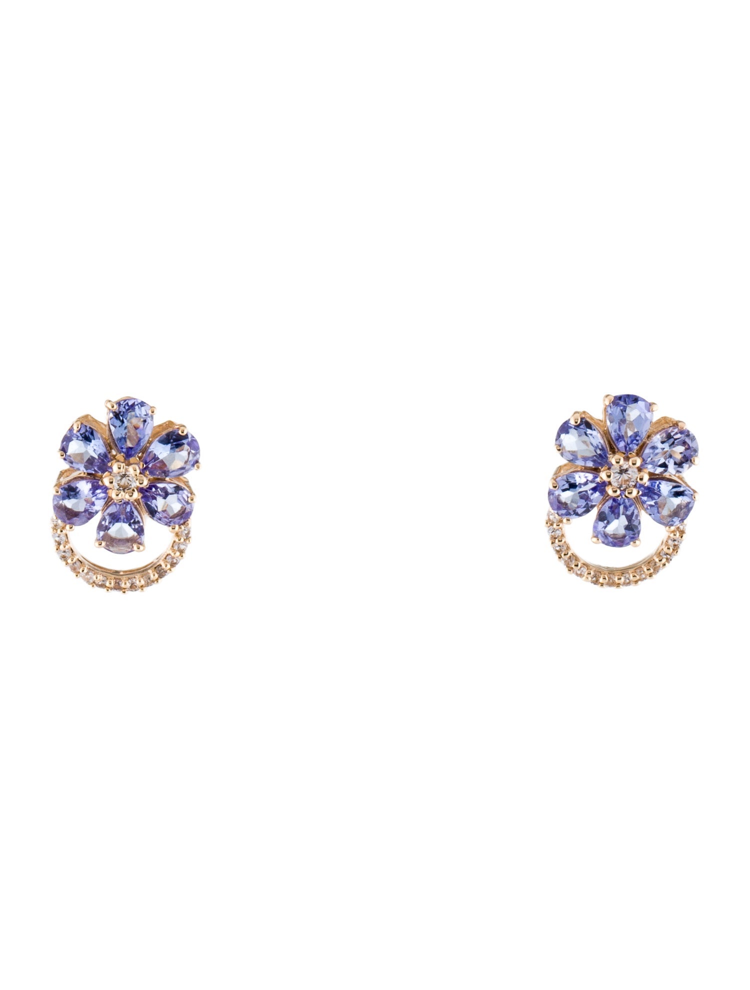 Earrings 14K 1.56ct Tanzanite & Sapphire Floral Stud