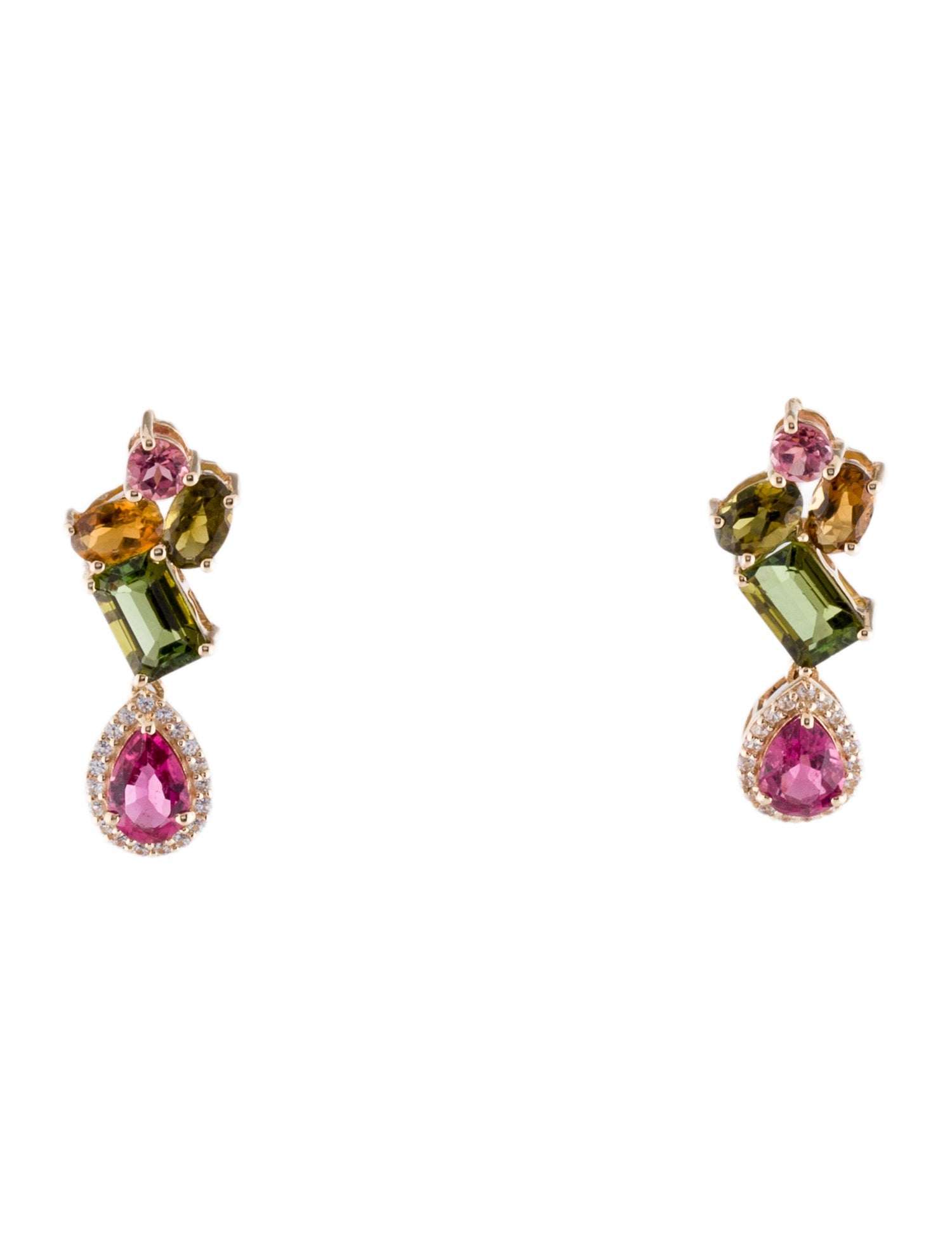 Earrings 14K 3.04ctw Tourmaline & Sapphire Cluster Drop