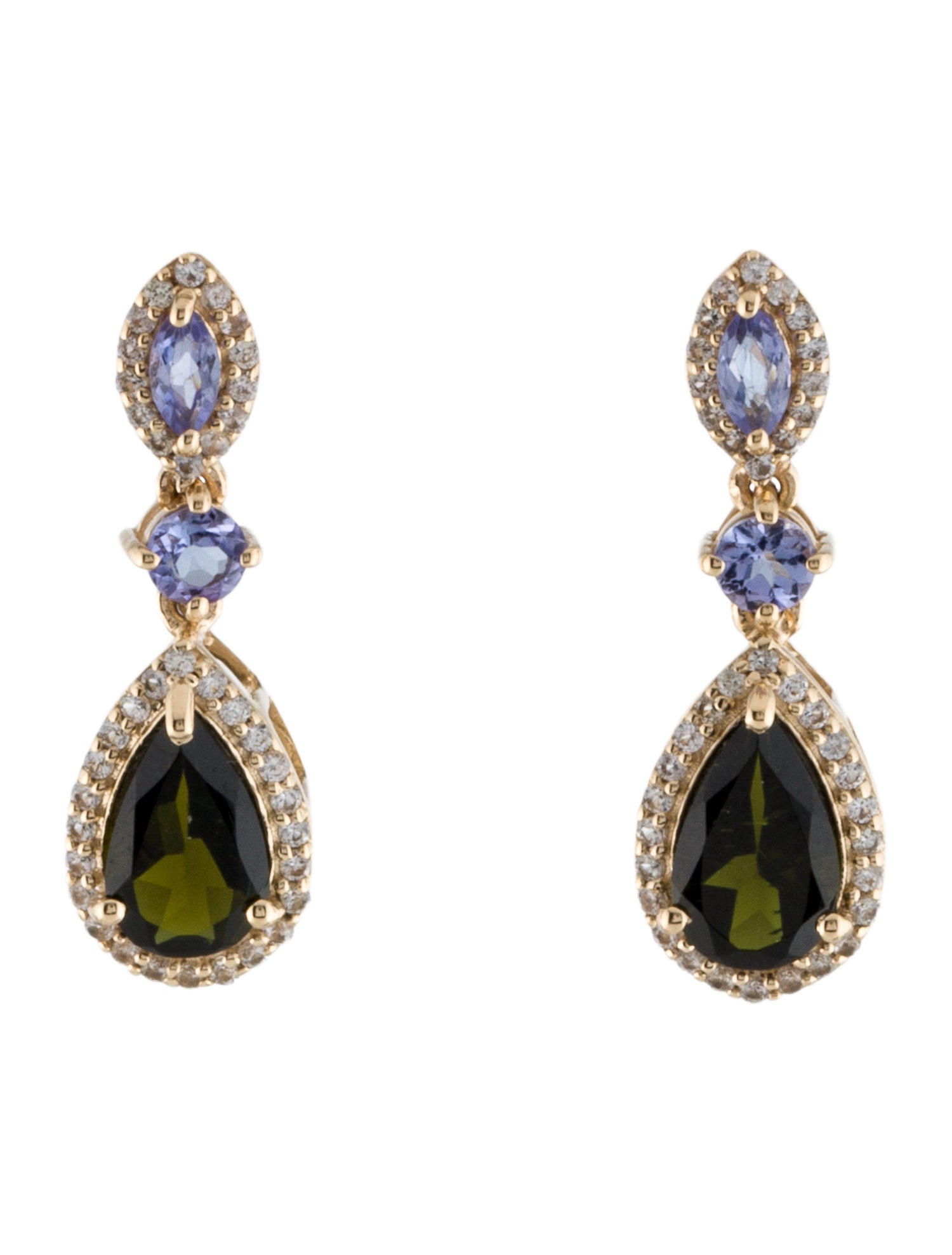 Earrings 14K 1.02ct Tourmaline, Tanzanite & Sapphire Drop Earrings