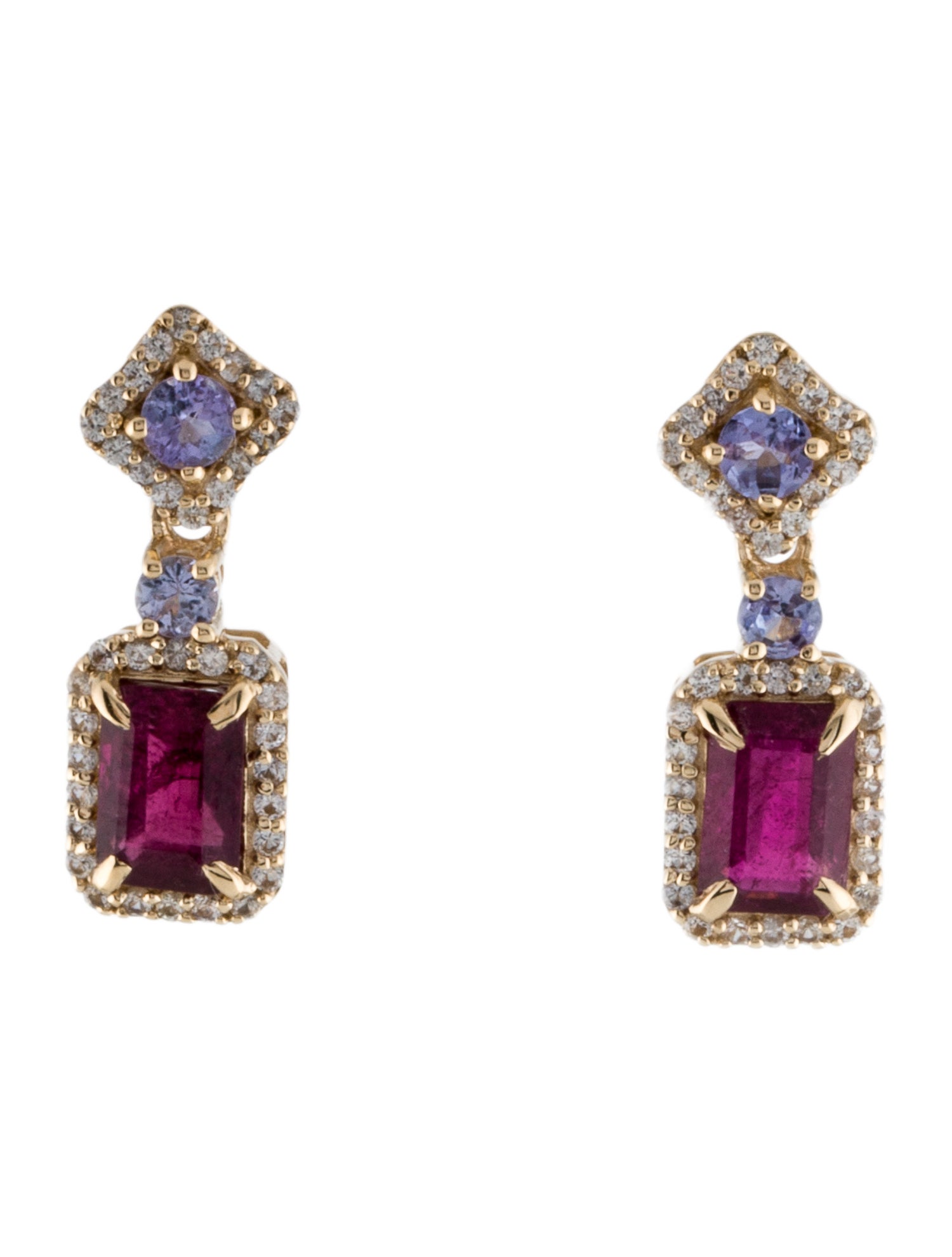 Earrings 14K 1.06ctw Tourmaline, Tanzanite & Sapphire Drop Earrings