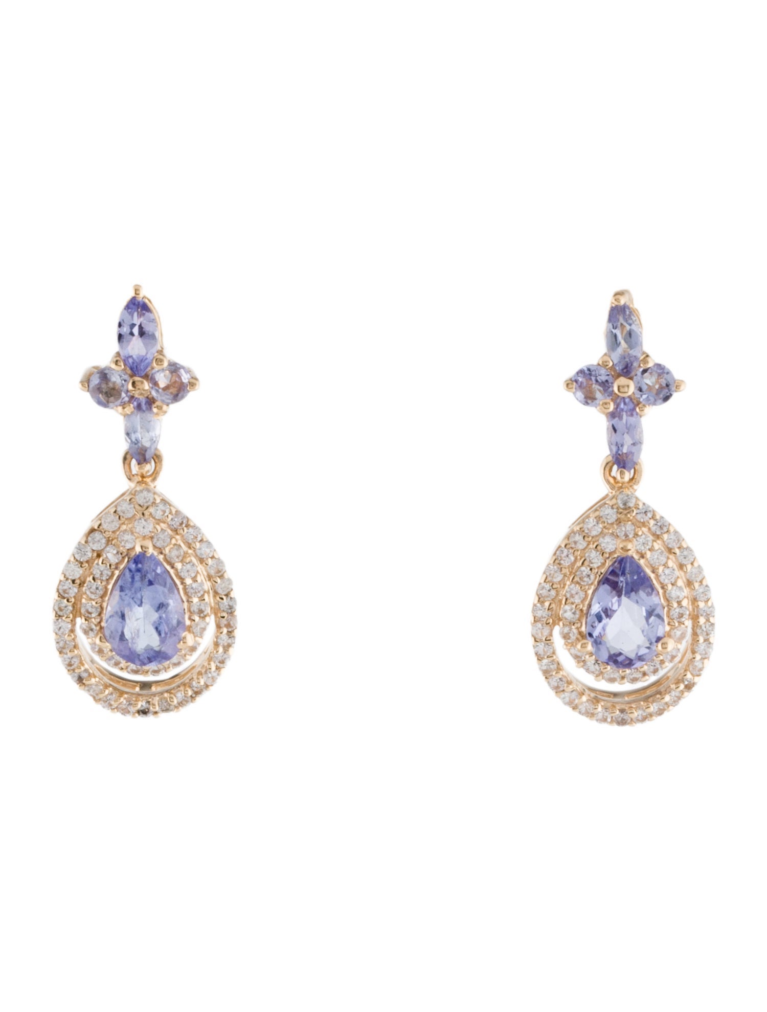 Earrings 14K Tanzanite & Sapphire Drop Earrings