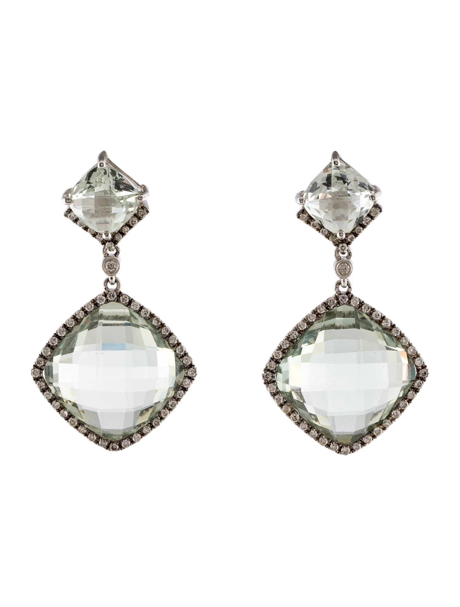 Earrings 18K Prasiolite & Diamond Drop