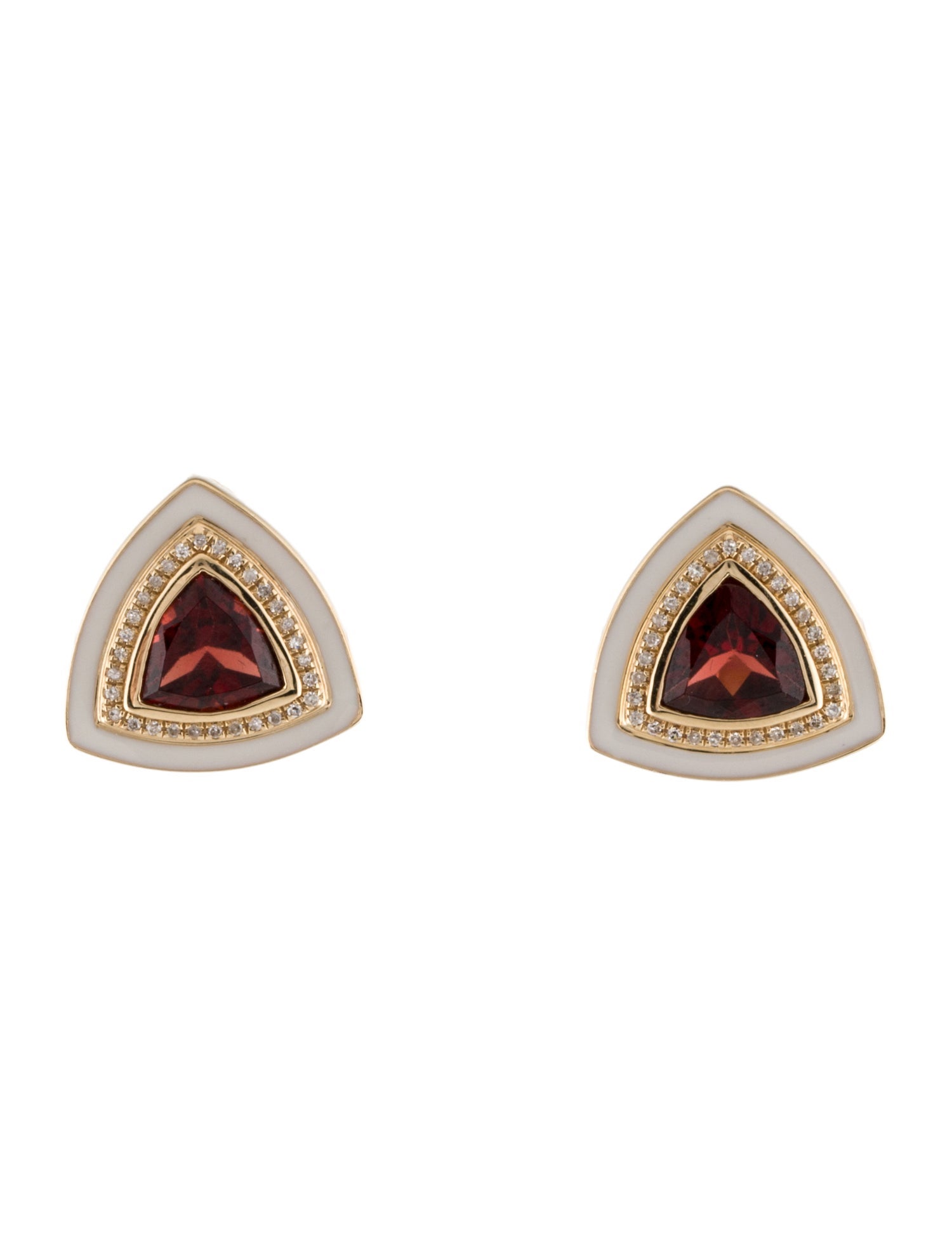 Earrings 14K Garnet, Diamond & Enamel Stud