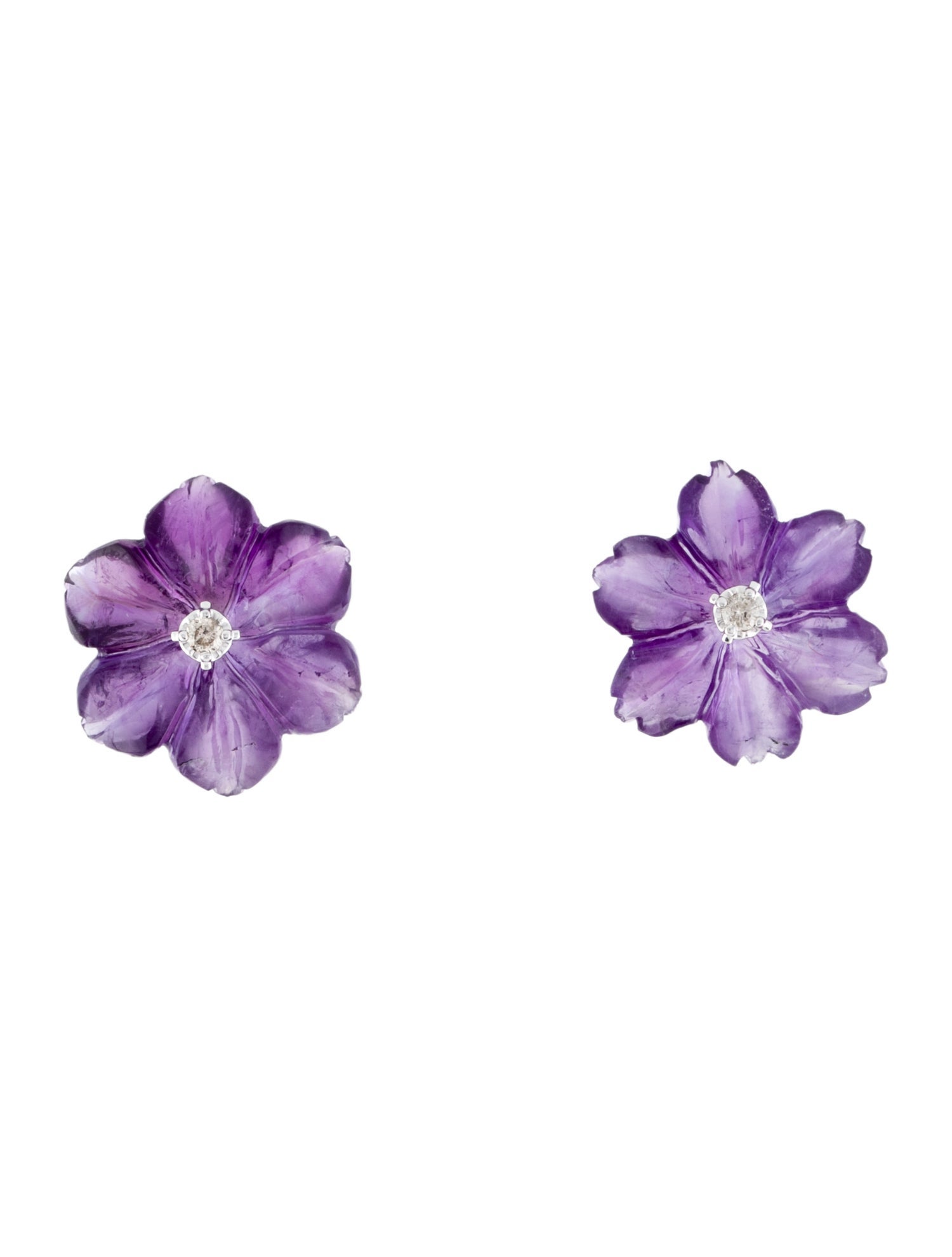 Earrings 14K Amethyst & Diamond Flower Jacket