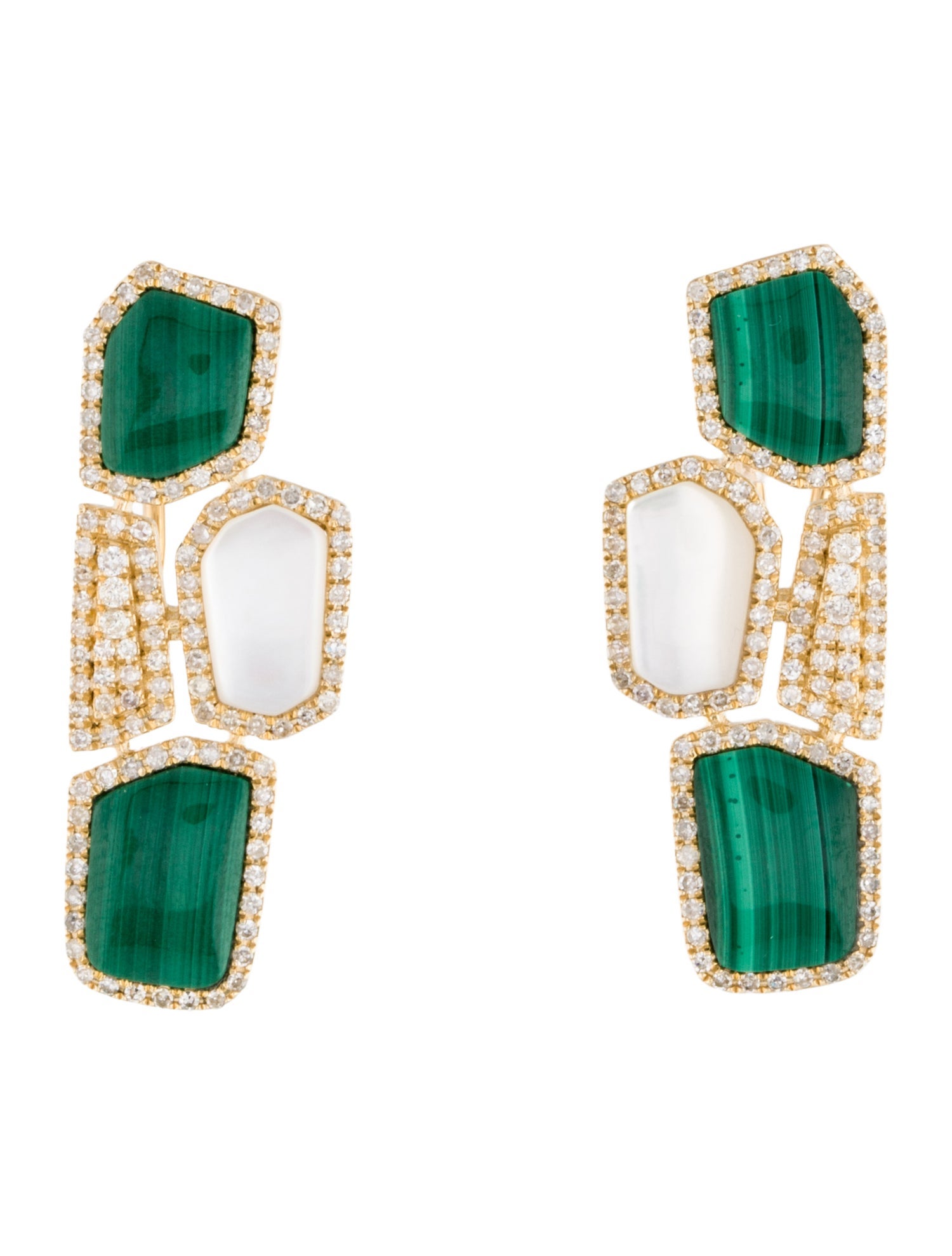 Earrings 14K Malachite & Diamond Earclip