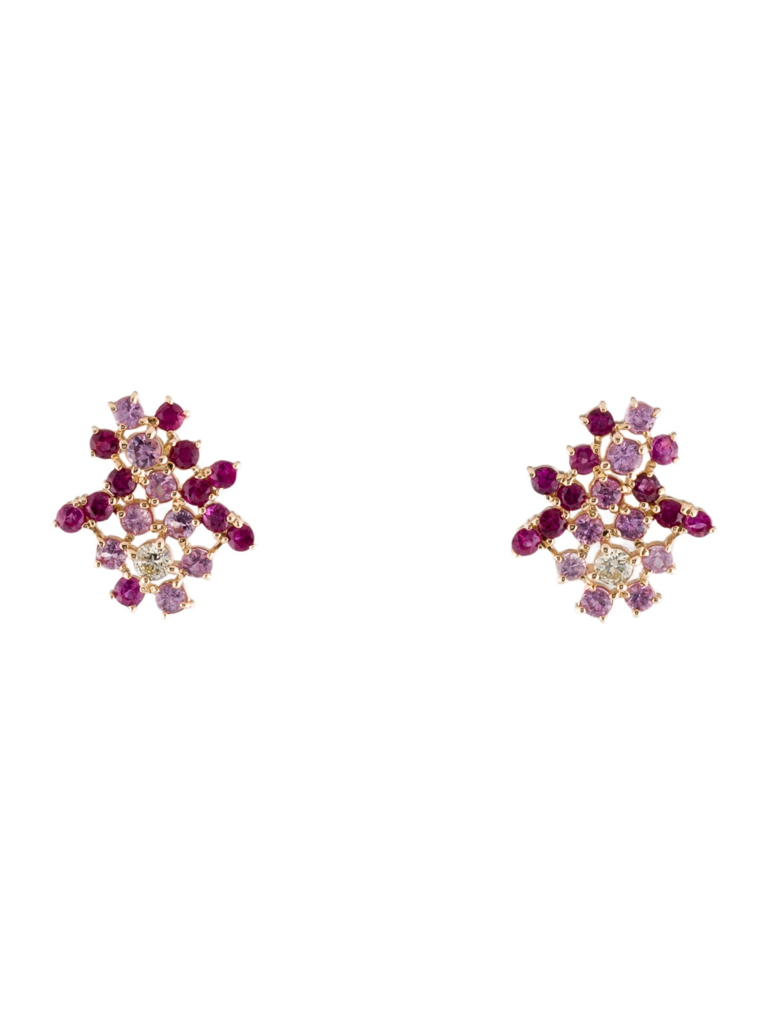 Earrings 14K Ruby, Sapphire & Diamond Stud Earrings