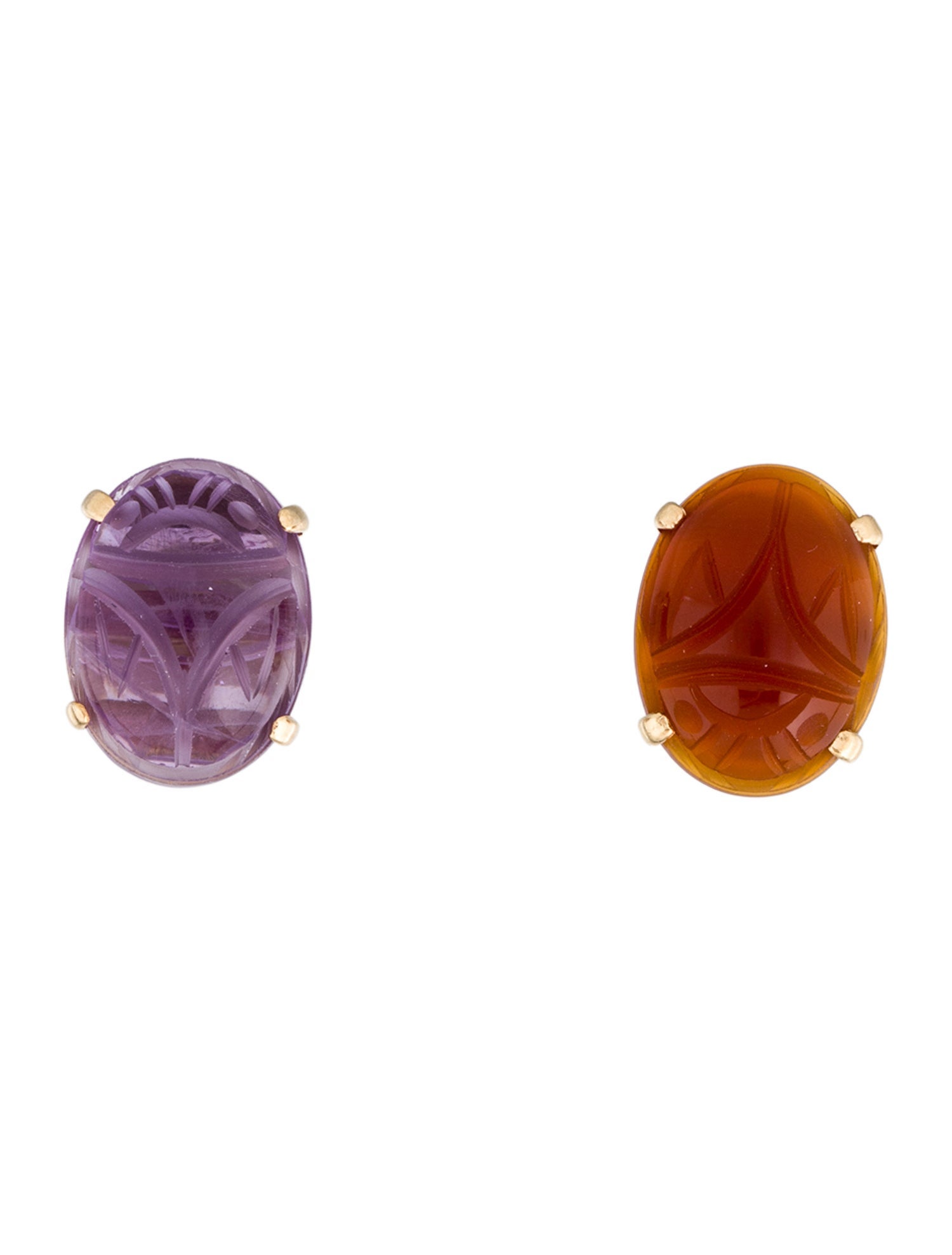 Earrings 14K Carnelian & Amethyst Scarab Stud