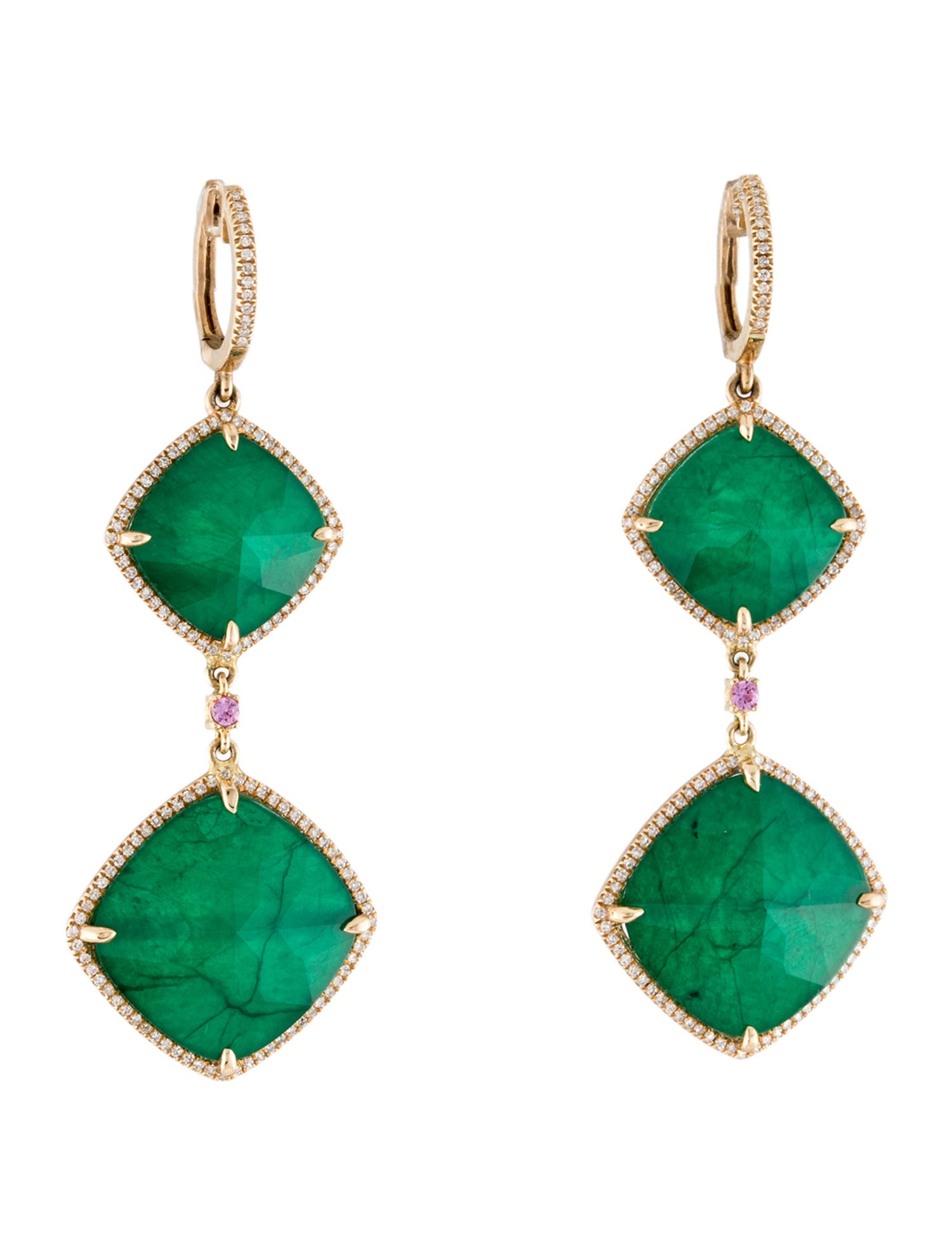 Earrings 14K Mother of Pearl Quartz Doublet & Diamond Drop