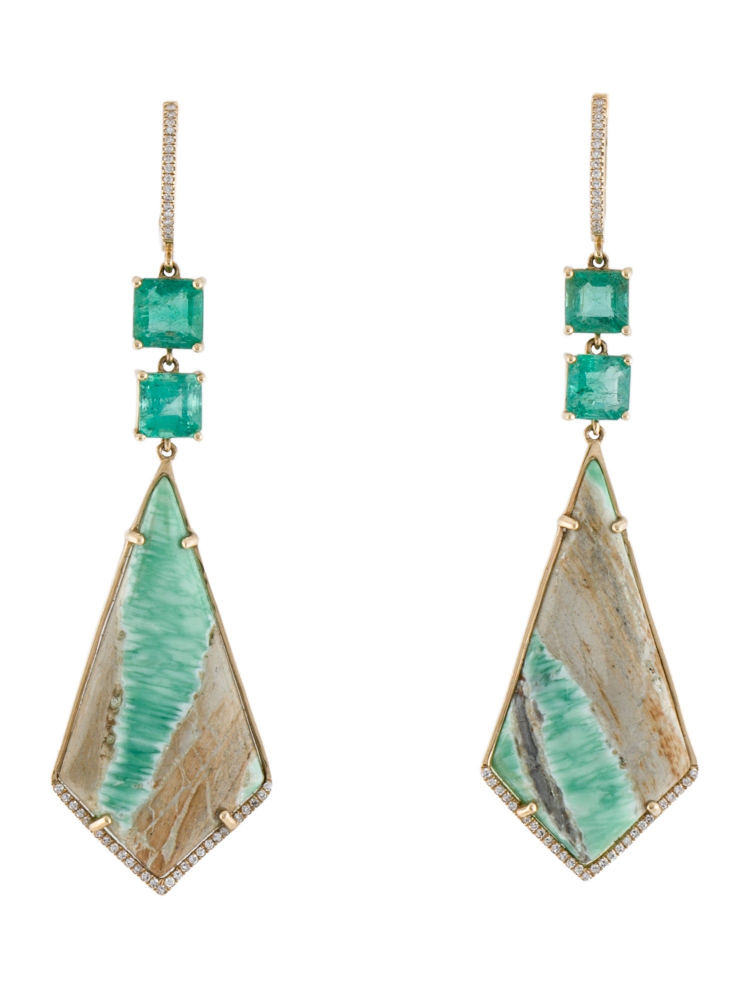 Earrings 14K Variscite, Emerald & Diamond Drop