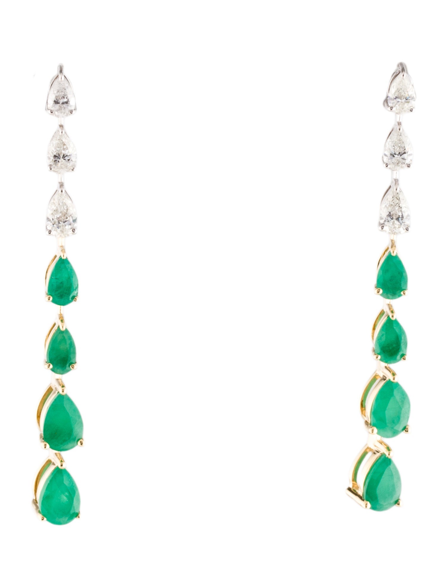 Earrings 14K 1.57ct Emerald & Diamond Drop