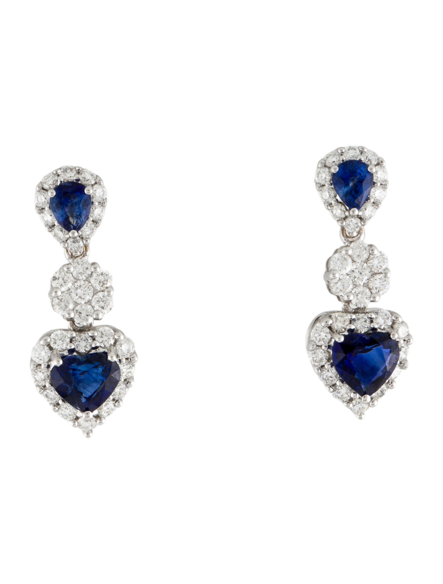 Earrings 18K Sapphire & Diamond Heart Drop