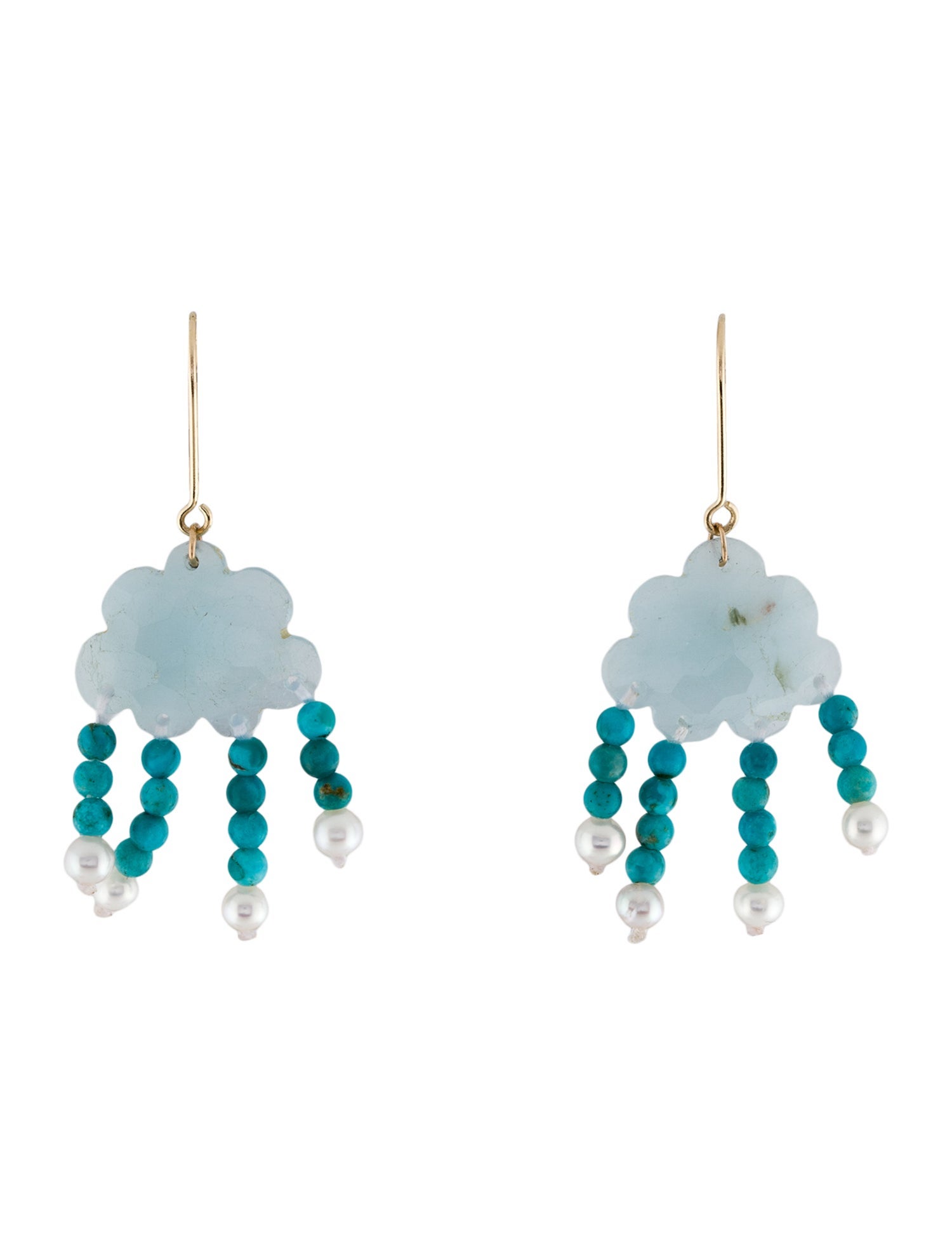 Earrings 14K Pearl, Aquamarine & Turquoise Rain Cloud Drop