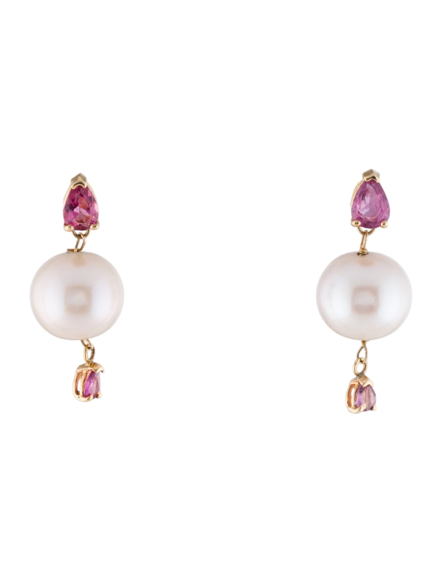 Earrings 14K Pearl, Sapphire & Tourmaline Drop