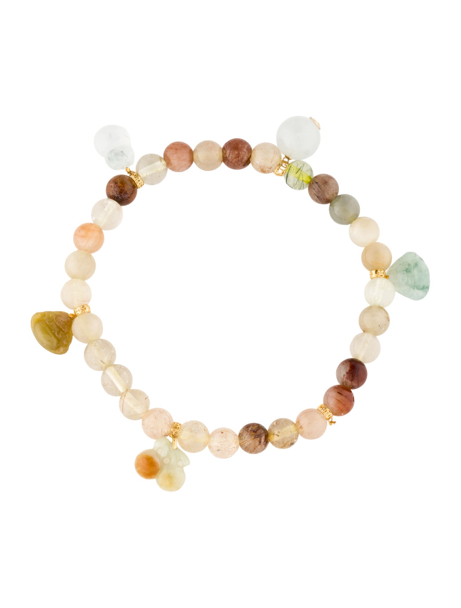 Earrings 18K Jadeite, Rutilated Quartz & Quartz Charm Beaded Bracelet
