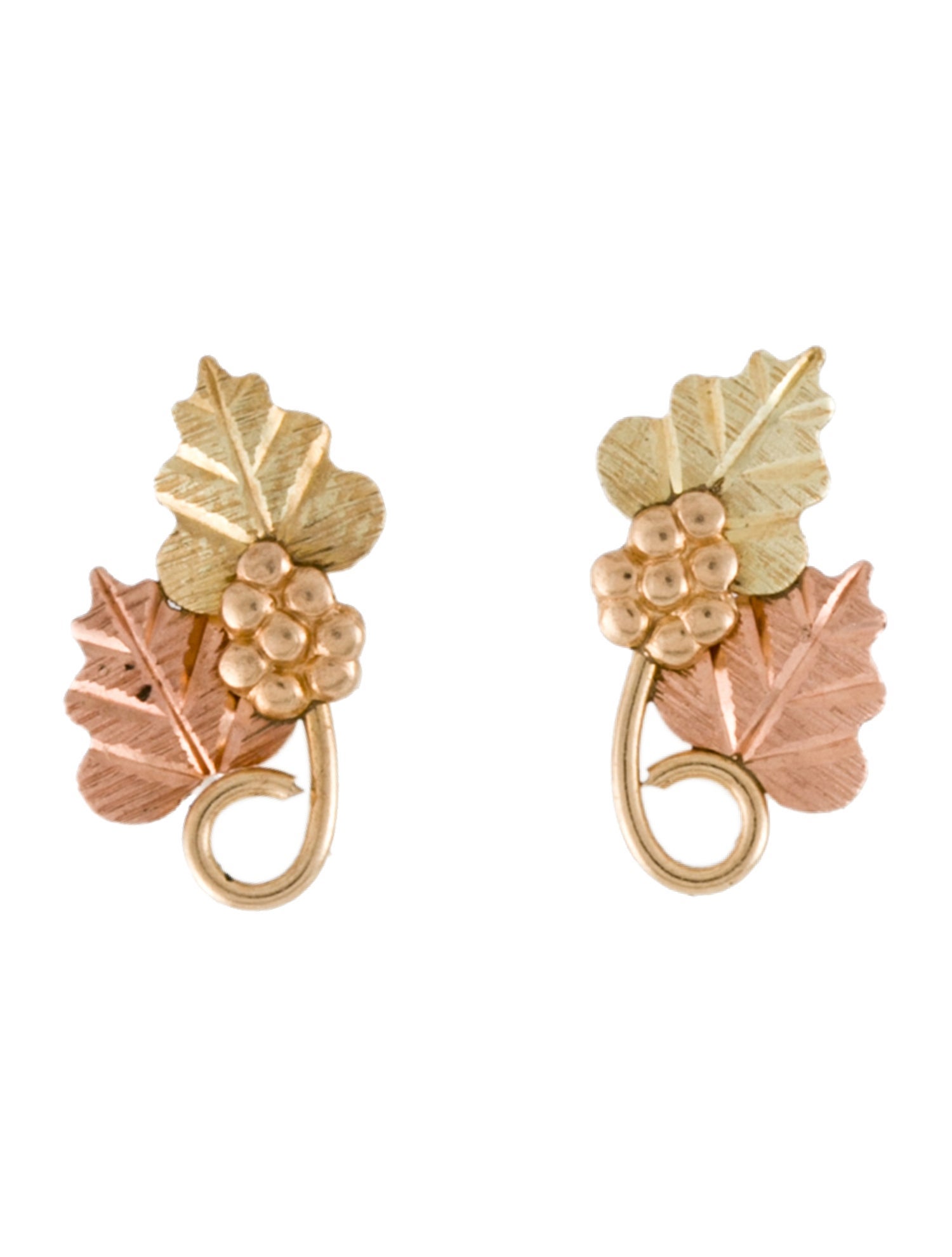 Earrings 10K Grape Leaf Two Tone Stud