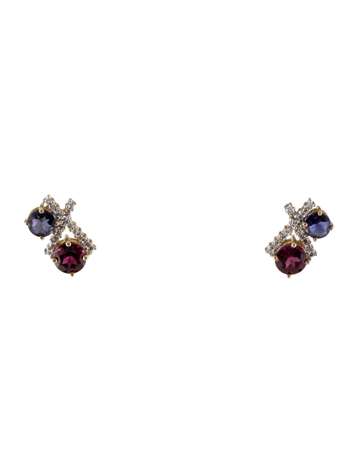 Earrings 14K Garnet, Iolite & Diamond