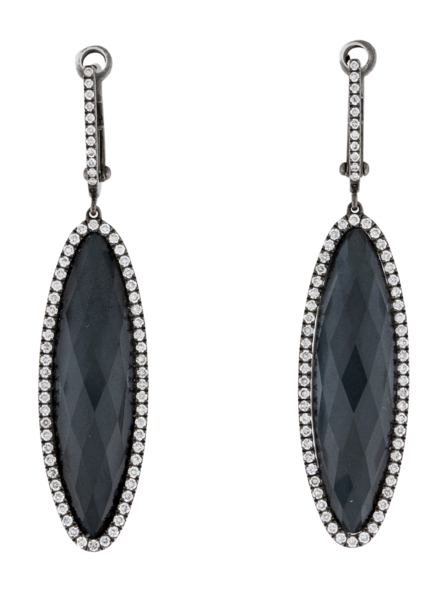 Earrings 18K Diamond, Hematine & Topaz Drop