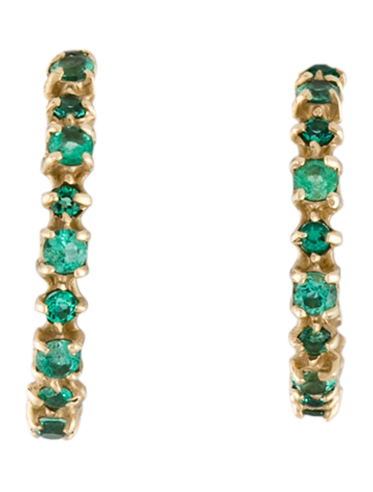 Earrings 14K Emerald & Synthetic Emerald Huggie