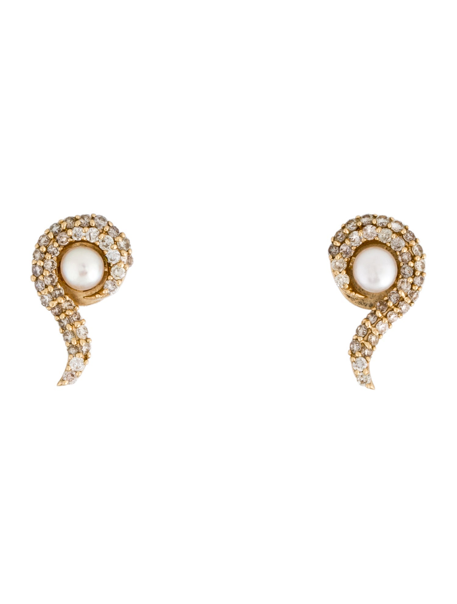Earrings 18K Pearl & Diamond Swirl Stud