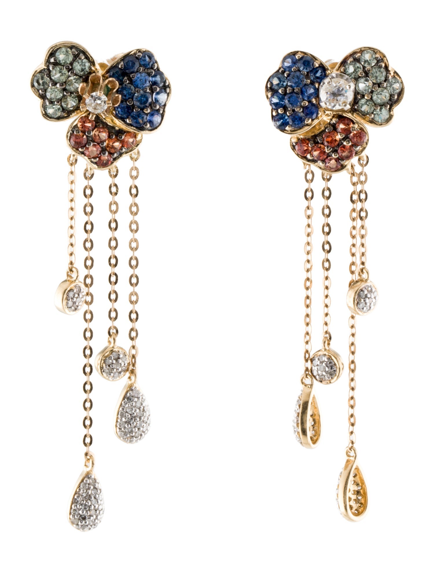 Earrings 14K Sapphire & Diamond Stud Drop