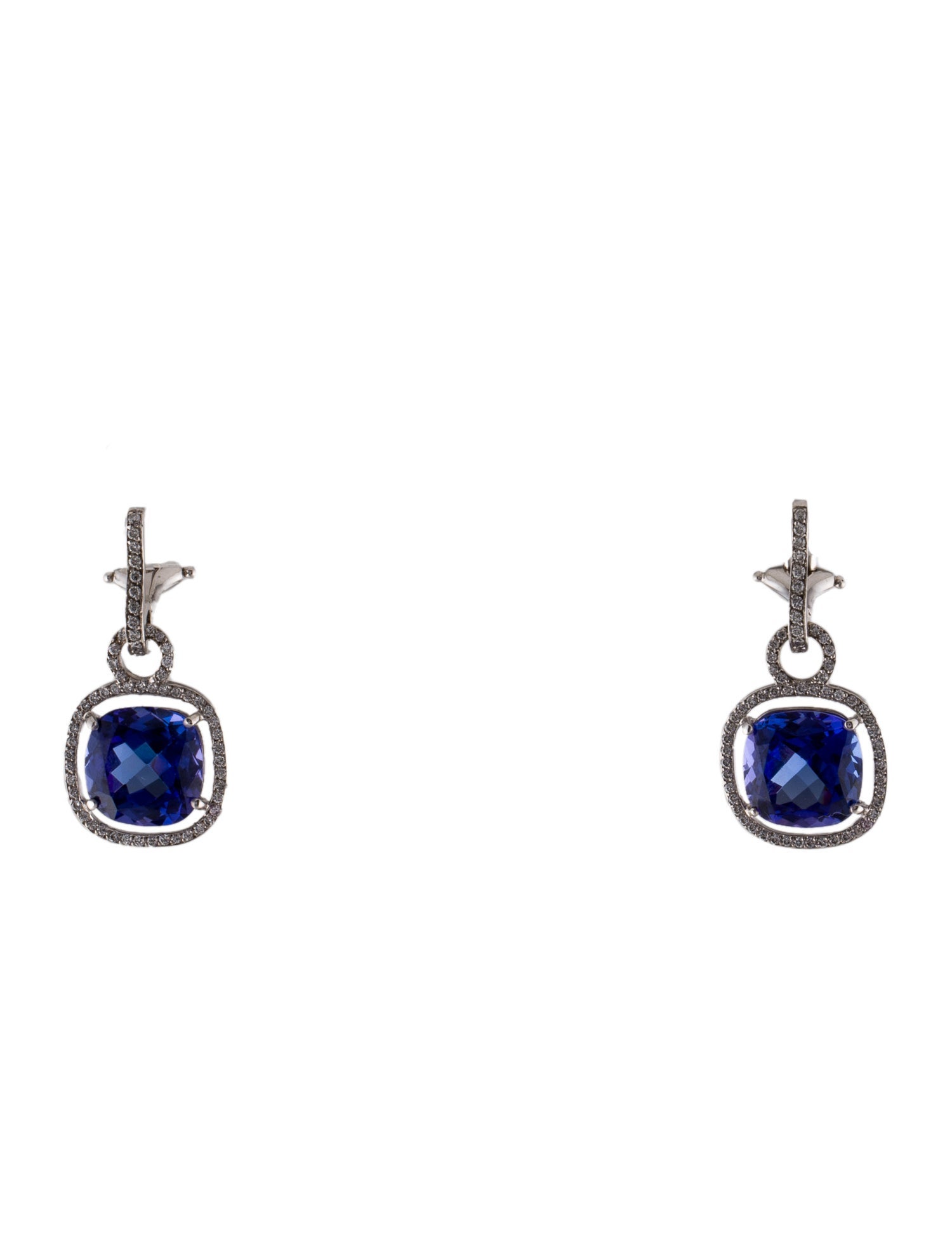 Earrings 18K Tanzanite & Diamond Halo Drop Earclips