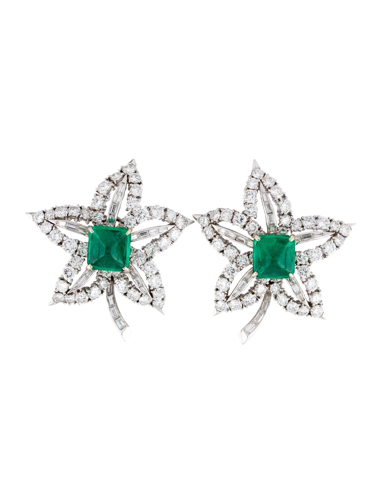 Earrings Platinum 10.79ctw Emerald & Diamond Earclip