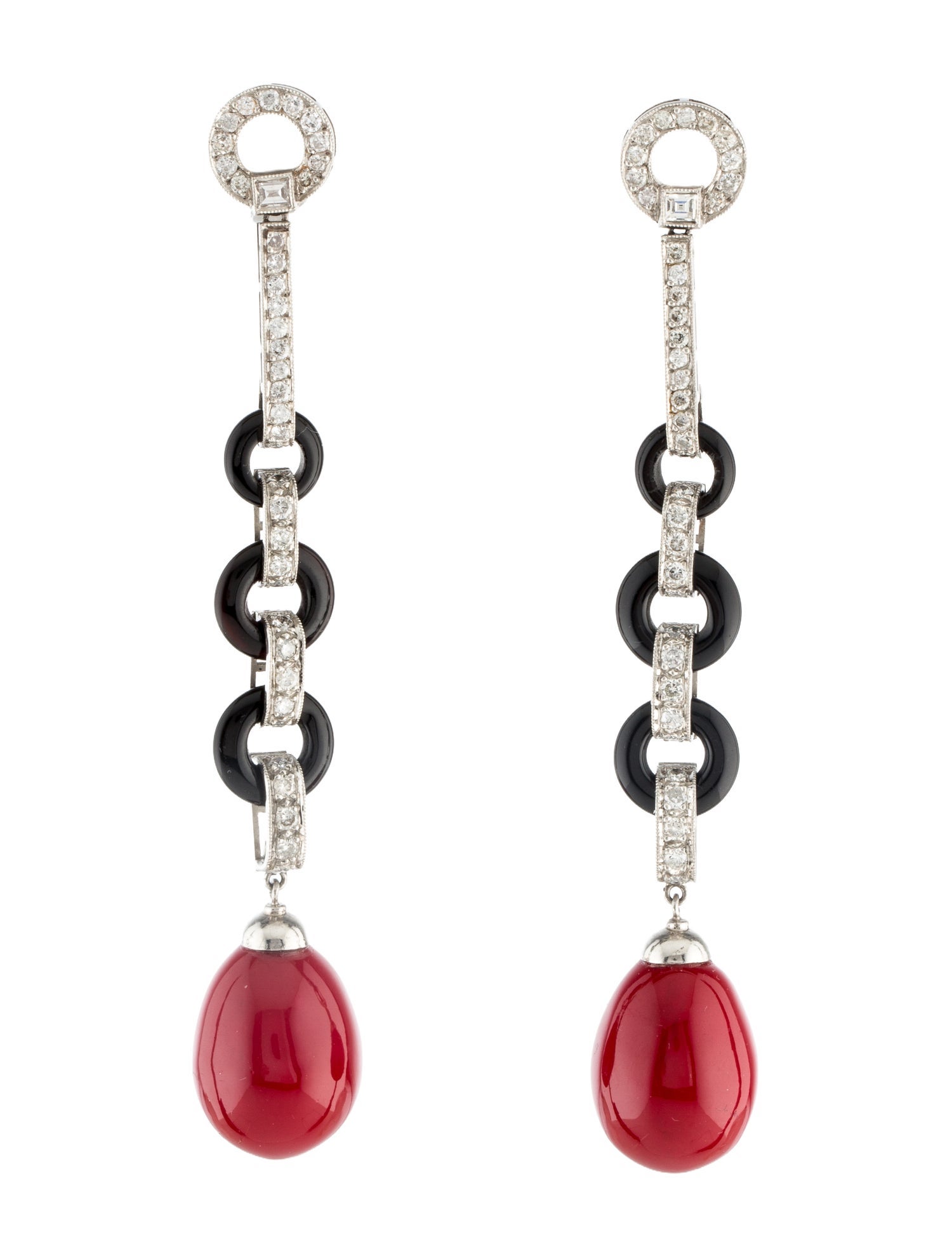 Earrings Platinum 1.59ctw Diamond, Onyx & Glass Drop