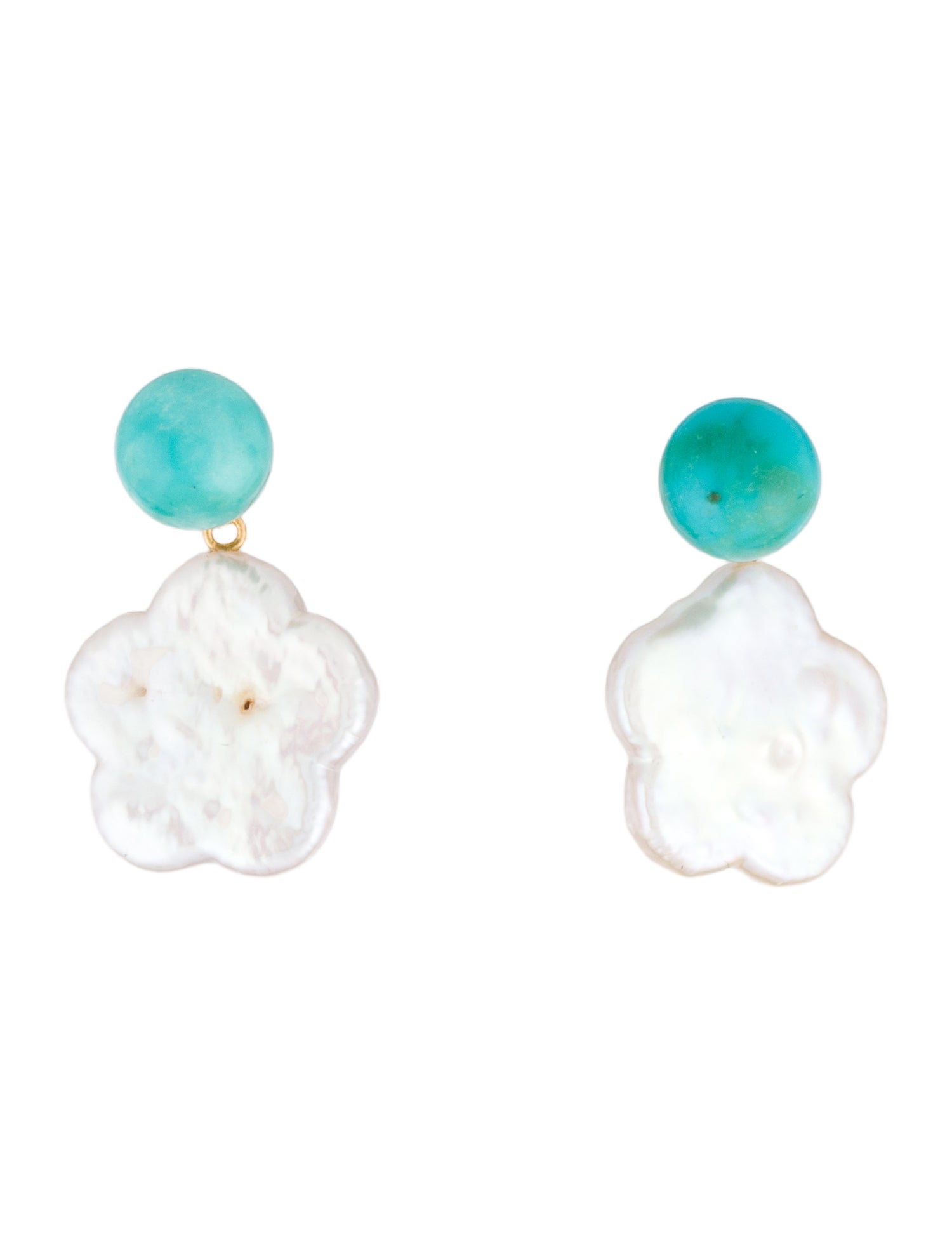 Earrings 18K Pearl & Turquoise Flower Drop